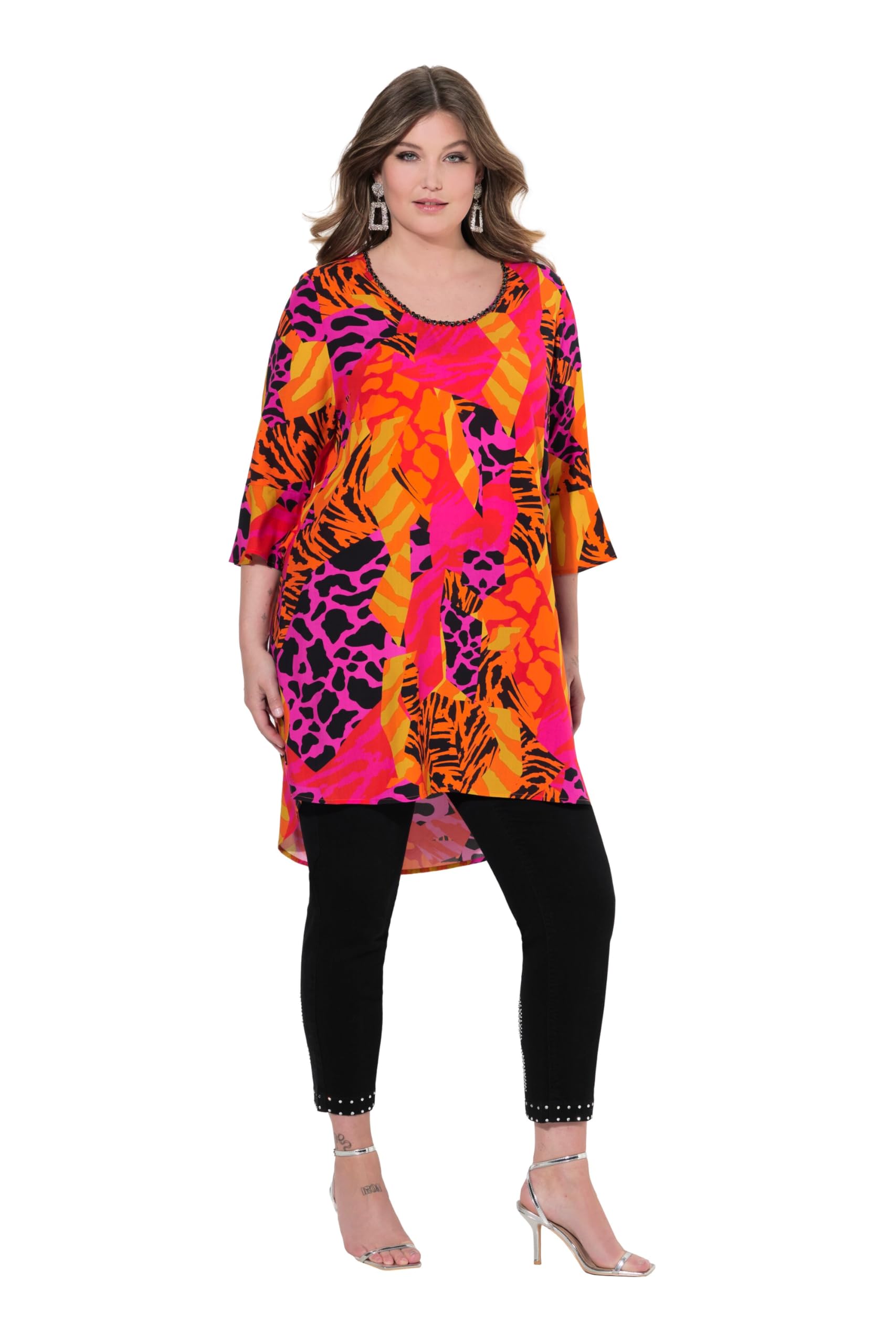 MIAMODA Damen große Größen Übergrößen Plus Size Tunika, A-Linie, Alloverdruck, 3/4-Ärmel 837100