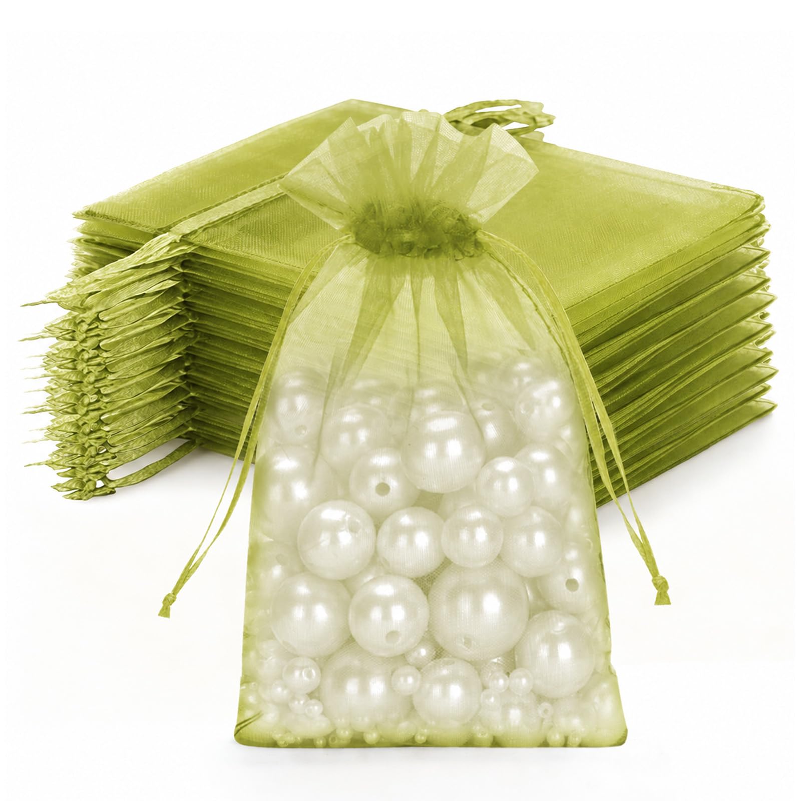 joycraft 50Pcs Organza Bags, 4"x6" Sheer Drawstring Gift Bags, Organza Jewelry Pouches, Party Favor Bags, Sage Green Organza Gift Bags, Packaging Bags for Jewelry, Makeup, Candy, Festival — image 1
