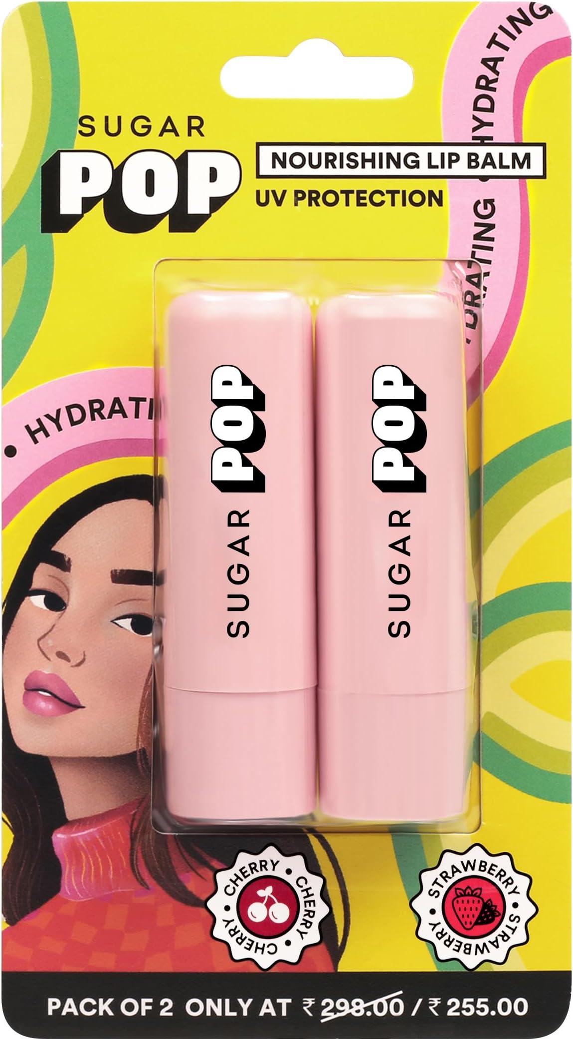 Nourishing Lip Balm Pack of 2 | Shea-Butter & Avocado Oil Infused | Moisturizing & Hydrating | Intense Care | 9 gm - Cherry and Strawberry (Blister Duo)