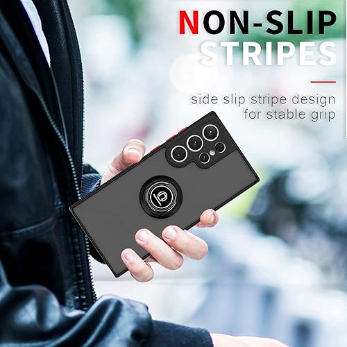 Miniatura 6 de Funda para Samsung Galaxy S23 Ultra con 1 protector de pantalla, funda de silicona magnética para automóvil, soporte de anillo a prueba de golpes