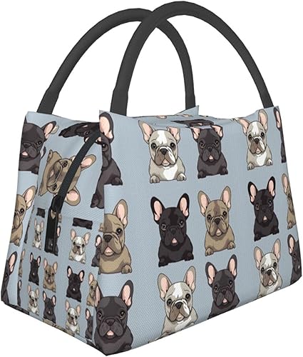 Lonchera para hombres y mujeres, con estampado de bulldog francés, bolsa de almuerzo aislada, reutilizable, portátil