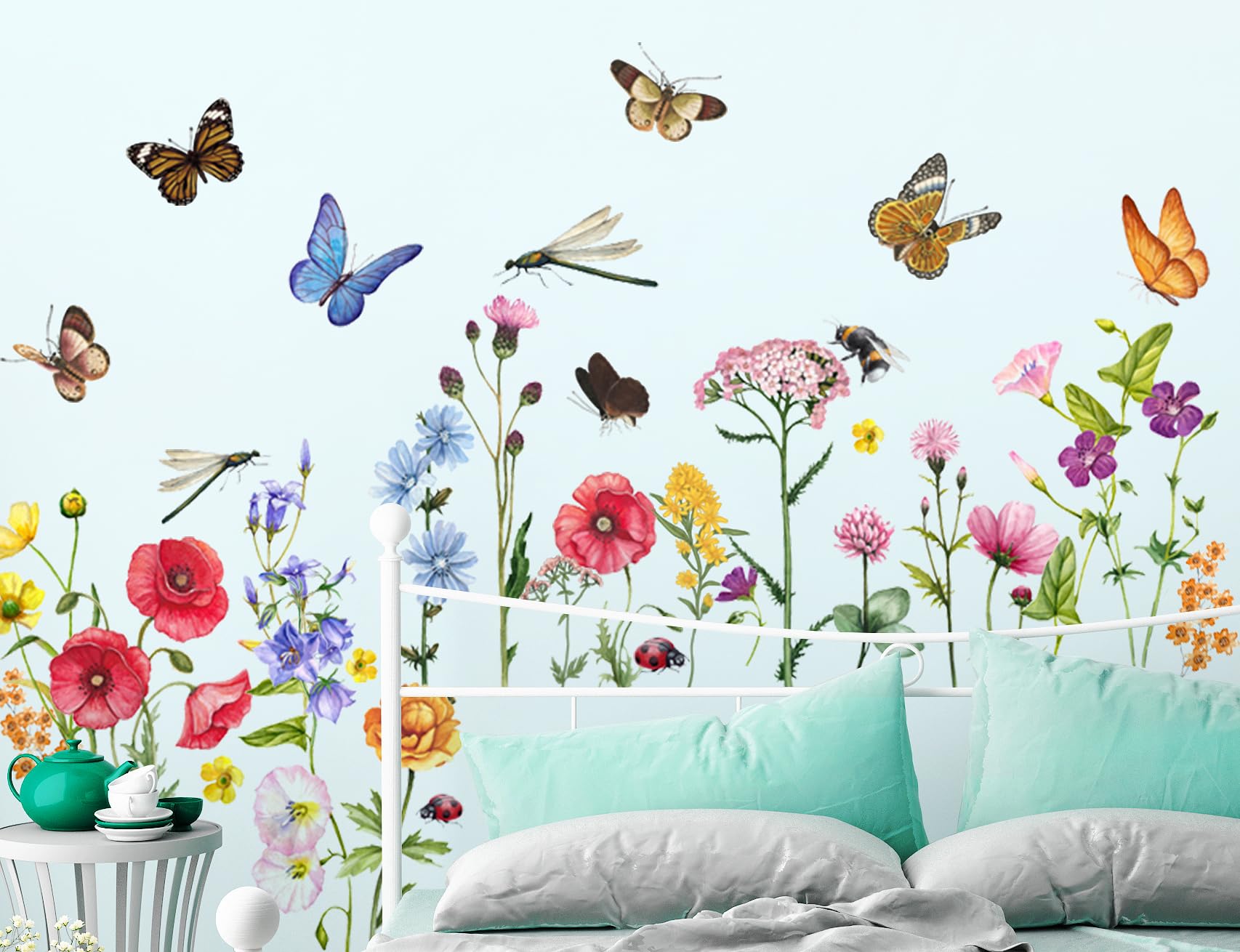 Amaonm 3D Spring Flower Wall Decals - Removable Peel And Stick, Colorful Butterfly & Vine Stickers