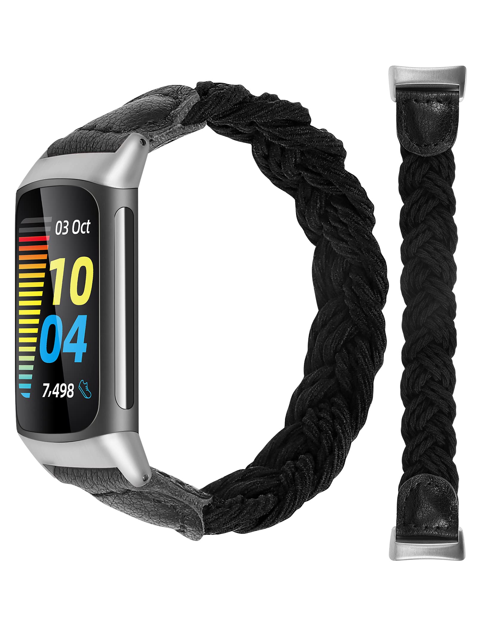 Minyee Braided Bands Compatible with Fitbit Charge 5 Band for Women Girls, Stretchy Solo Loop Elastic Designer Cute Nylon Wristband Soft Slim Woven Replacement Bracelet Accessories for Charge 5 Watch