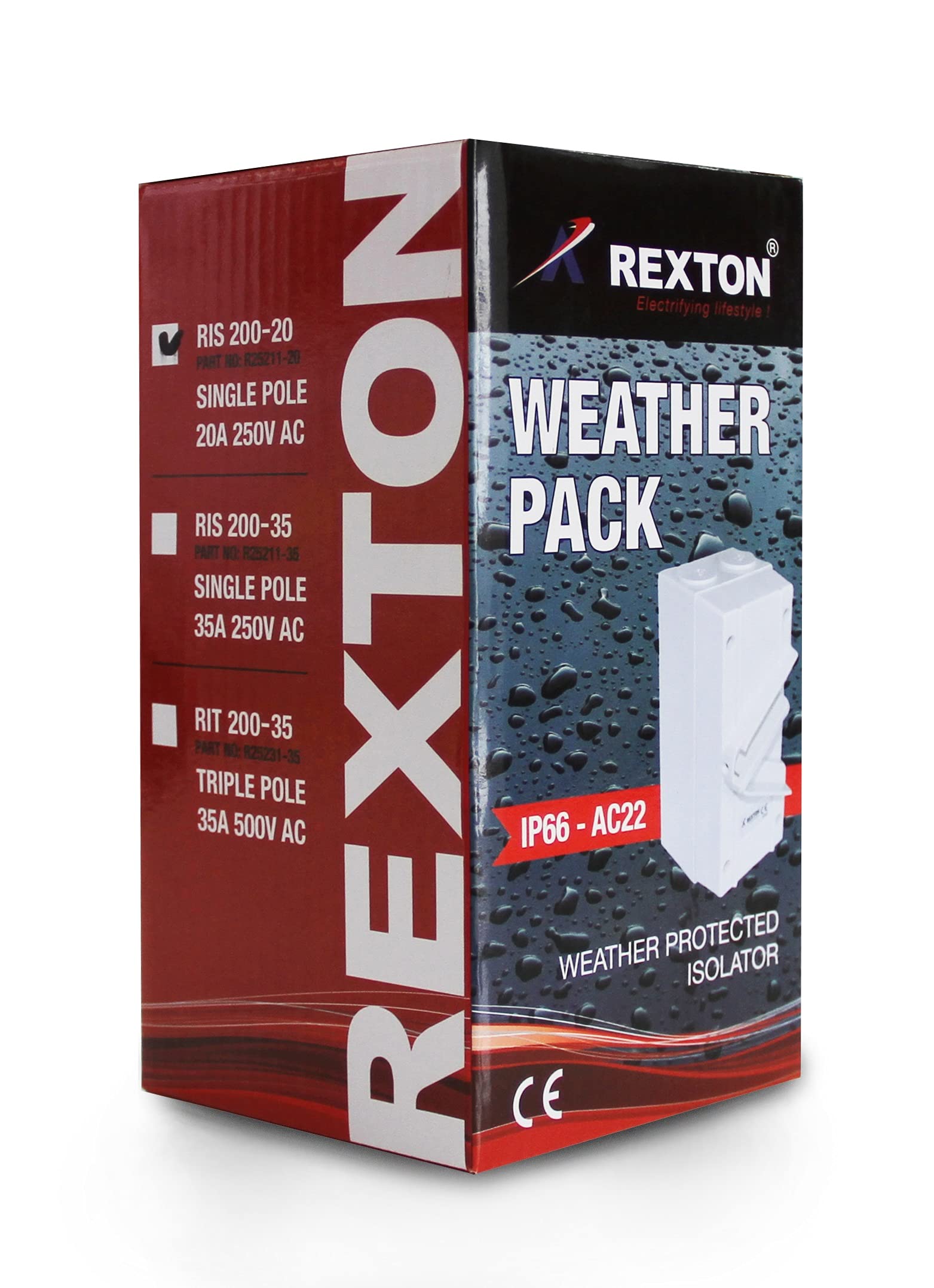 Rexton Electric 20A 1 Pole 250V AC IS200 Isolating Switch IP66 Weatherproof Isolator Grey- RIS20-200 Model
