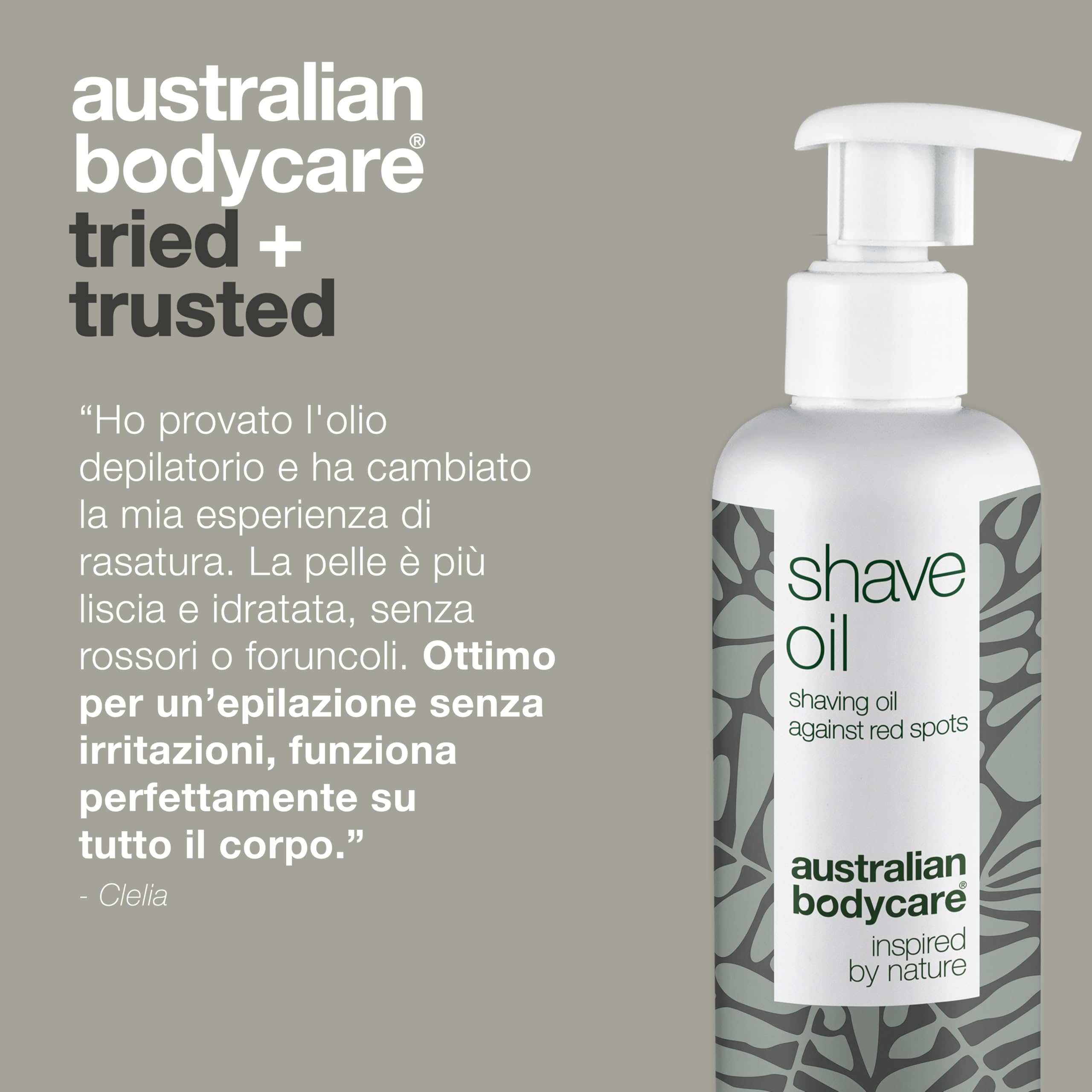 Olio depilatorio per tutto il corpo (250 ml), previene irritazioni, arrossamenti e brufoletti, pelle liscia e morbida (etichetta in lingua italiana non garantita) - Australian Bodycare