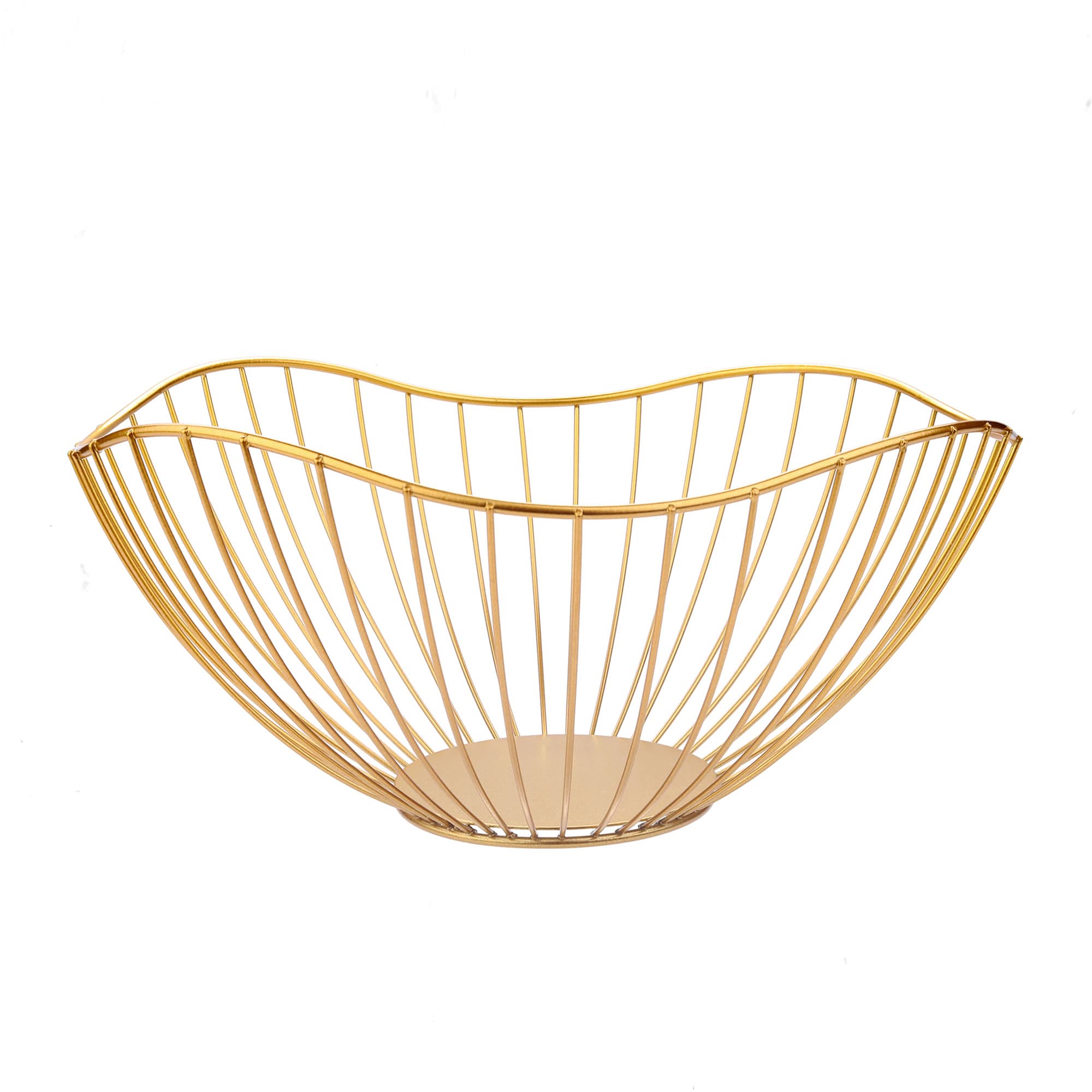 IBWell High Style Curved-Edge Modern Creative Stylish Single Tier Dish,Metal Iron Wire Fruit Vegetables Bread Decorative Stand Serving Bowls Basket Holder (Gold)