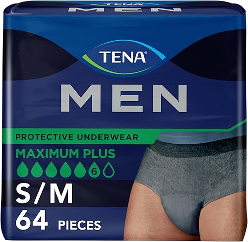 TENA Ropa interior para incontinencia para hombre, absorción súper grande, talla SM, 64 unidades
