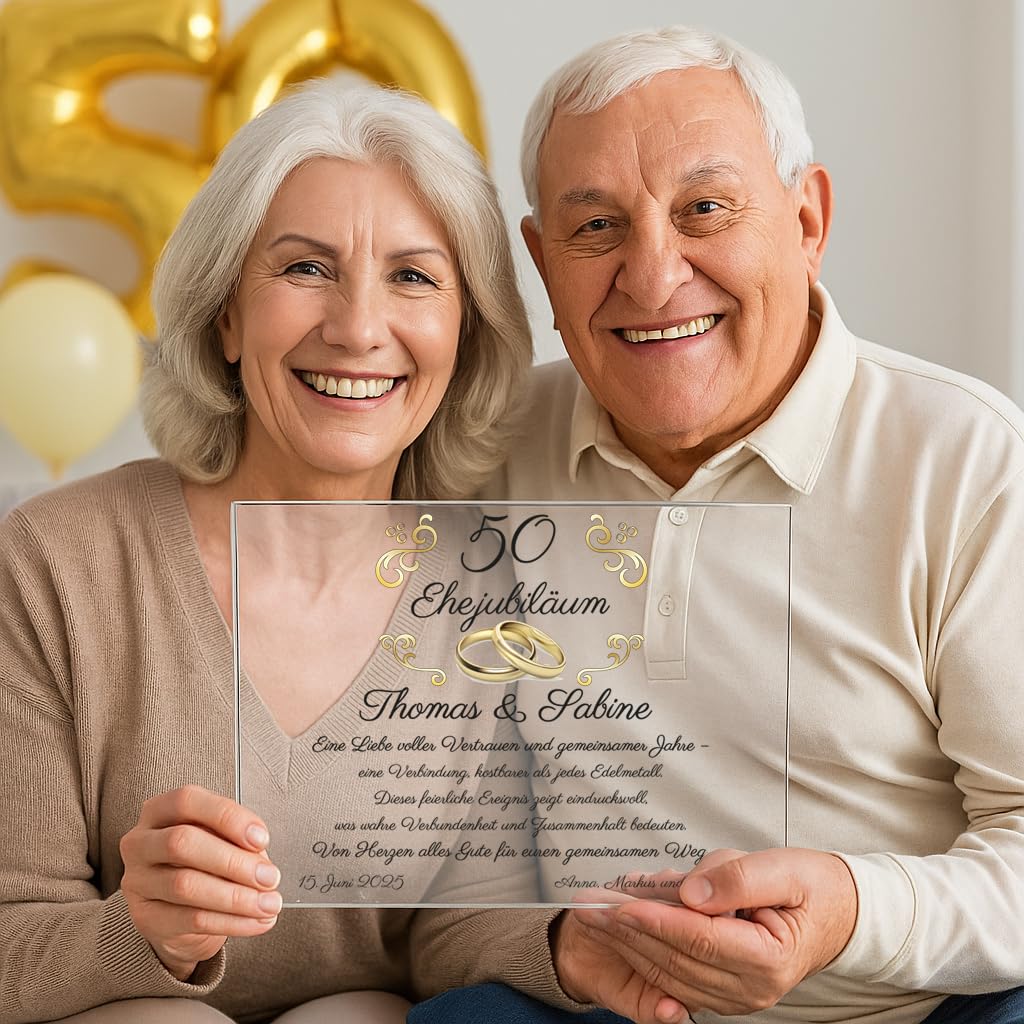 Personalisierte Kristalltafel zur Hochzeit oder Jubiläum – Elegantes Geschenk zum Ehejubiläum (z. B. 25, 40, 50 Jahre) – Gravur mit Namen, Datum & Widmung