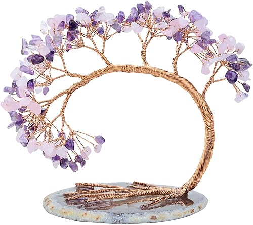 rockcloud Árbol de dinero de cristal hecho a mano de 4.5 a 5.2 pulgadas con base de ágata rodada, piedras rodadas Feng Shui, bonsái, decoración de