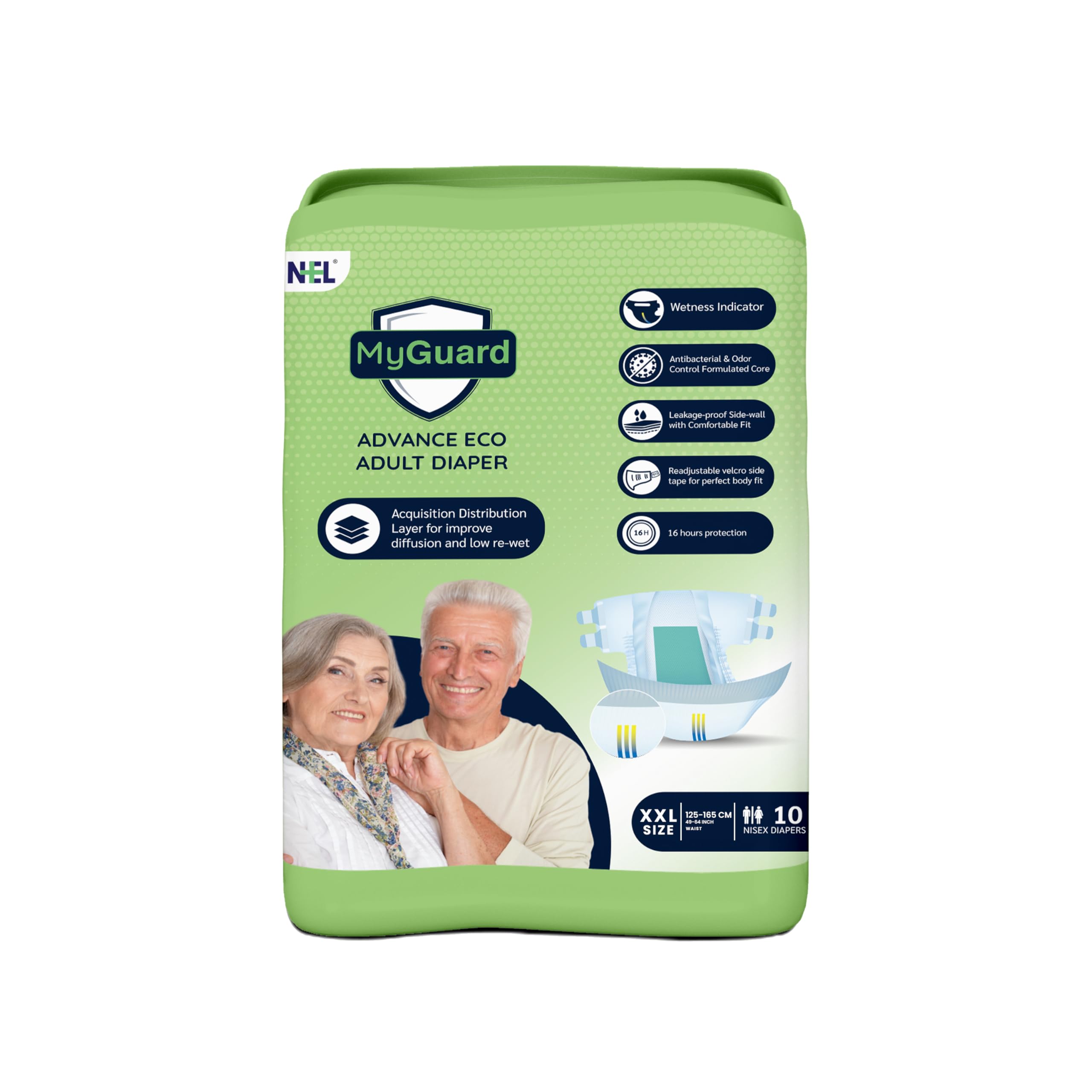 Myguard Eco Unisex Adult Diaper Tape Style Double Extra Large Size | Waist (125-165 cm|46”- 64”) | 16 hr Absorption-Protection | Unisex with Wetness Indicator | XXL10 Pcs Adult Diapers - XXL (10 Pieces)-image-18