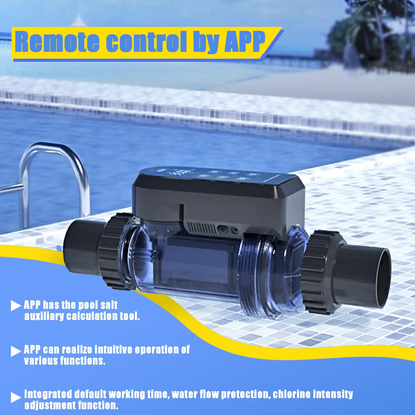 Système d'Électrolyse Au Sel pour Piscines, Générateur De Chlore Au Sel De Grande Capacité, Électrolyseur Au Sel avec Panneau Numérique Intelligent,withAPPcontrol-50g/h(40K~60K)