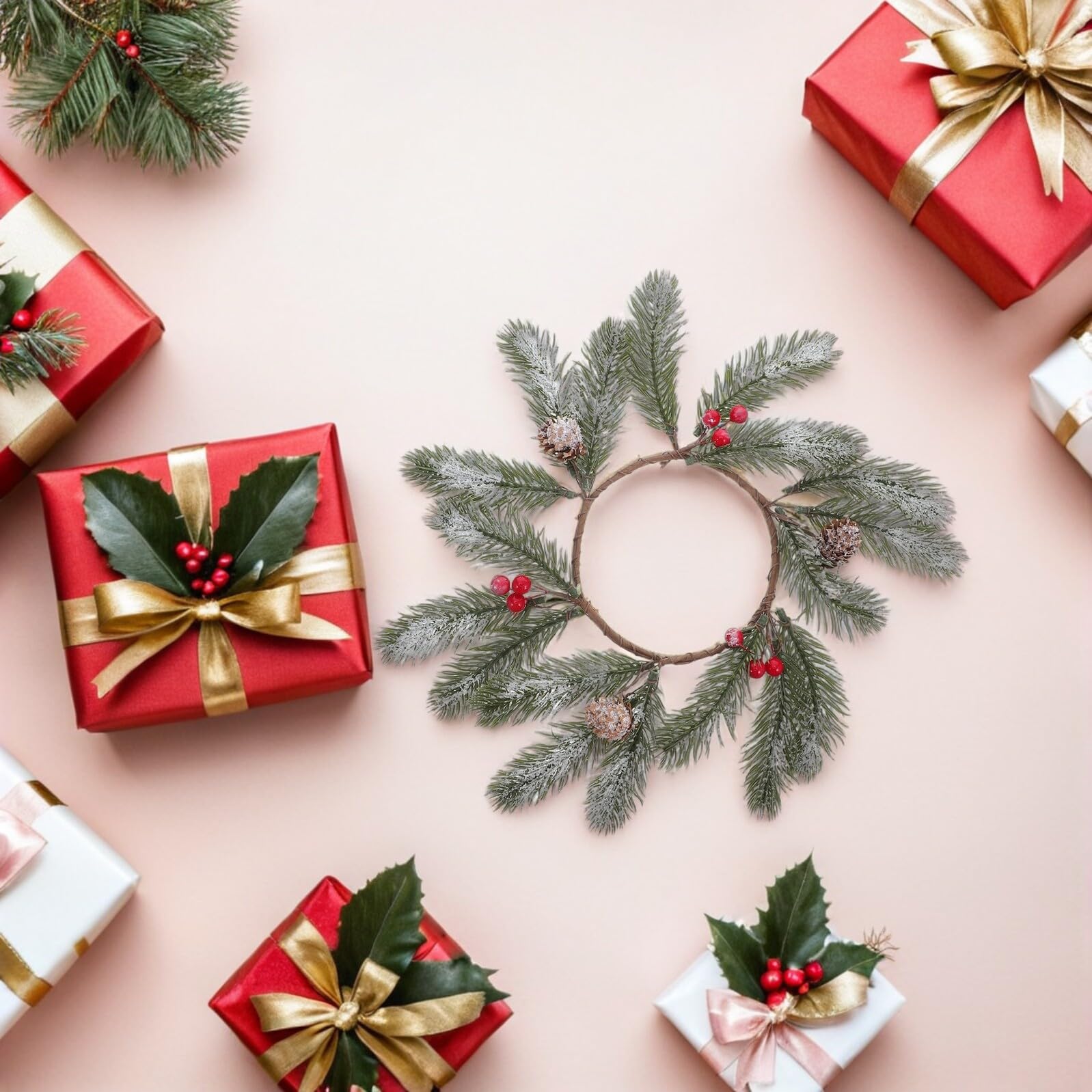 4piezas Guirnalda de Decoración Navideña Guirnalda de Velas Navideñas para Centro de Mesa Soporte para Velas de Pilar Navideñas para Decoración de Ventana y Cocina