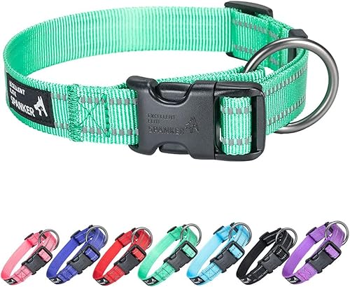 EXCELLENT ELITE SPANKER Collar reflectante para perro, clásico collar ajustable de nailon transpirable para mascotas con hebilla de liberación