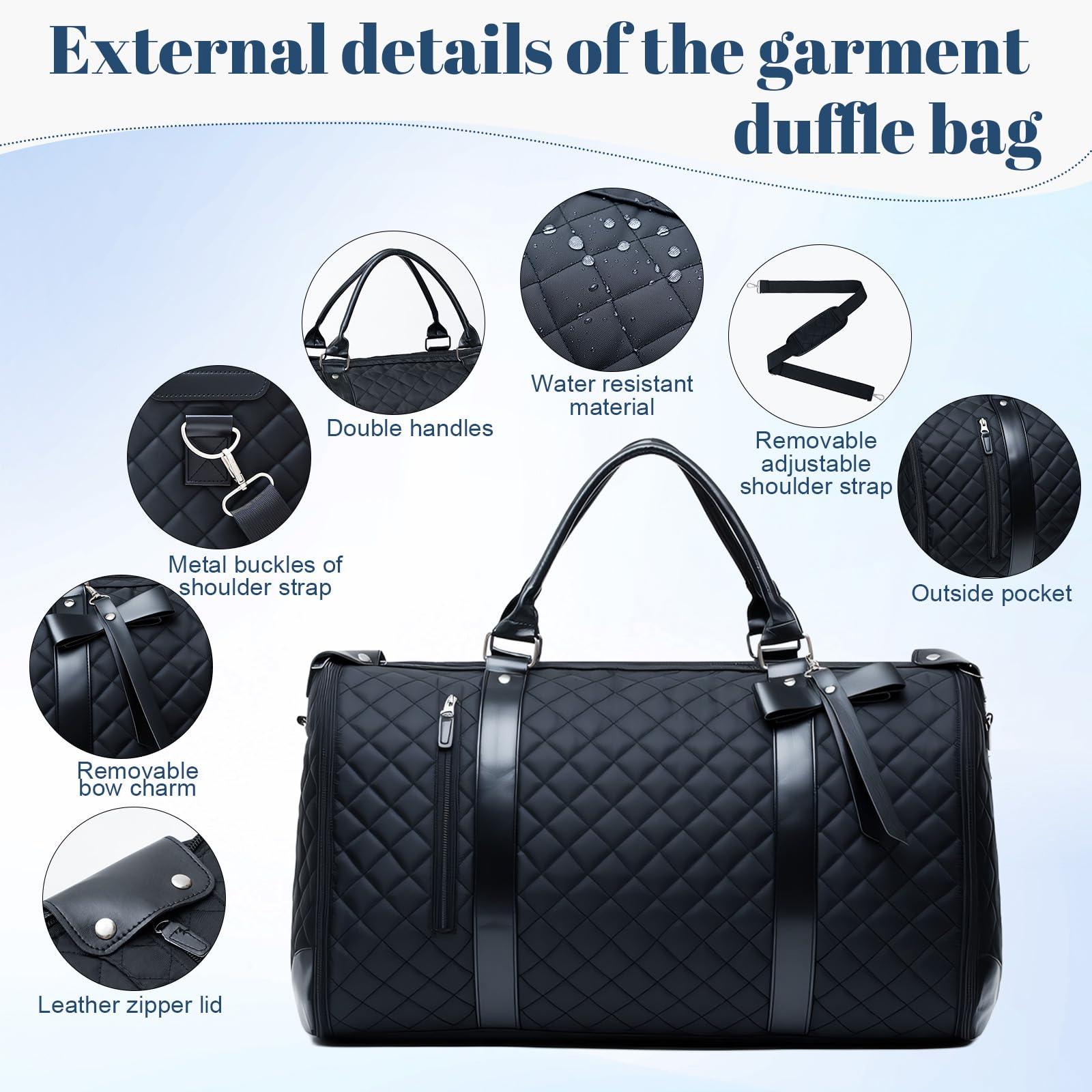 GARPROVM Anzugtasche Reisetasche für Damen, 3 in 1 Umwandelbar Kleidertaschen 2 Säcke Design mit Abnehmbar Handgepäck, Wasserdicht Wochenende Kleidersack Tasche für knitterfreie Reise (Schwarz)
