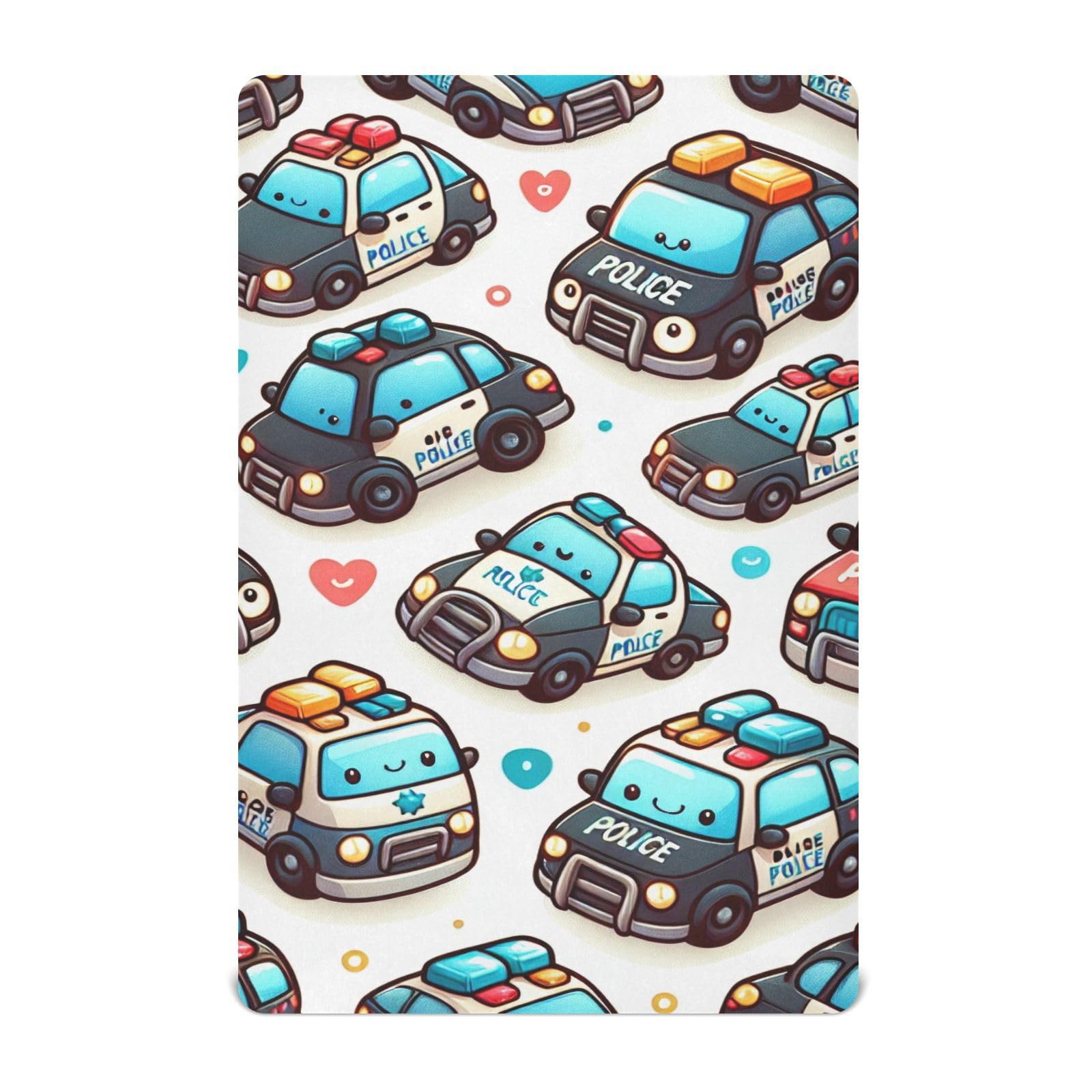 YANENDIE Cute Police Cars Crib Sheets - Boys & Girls Cotton Crib Sheet for Standard Crib and Toddler Mattresses 52 X 28 Inch