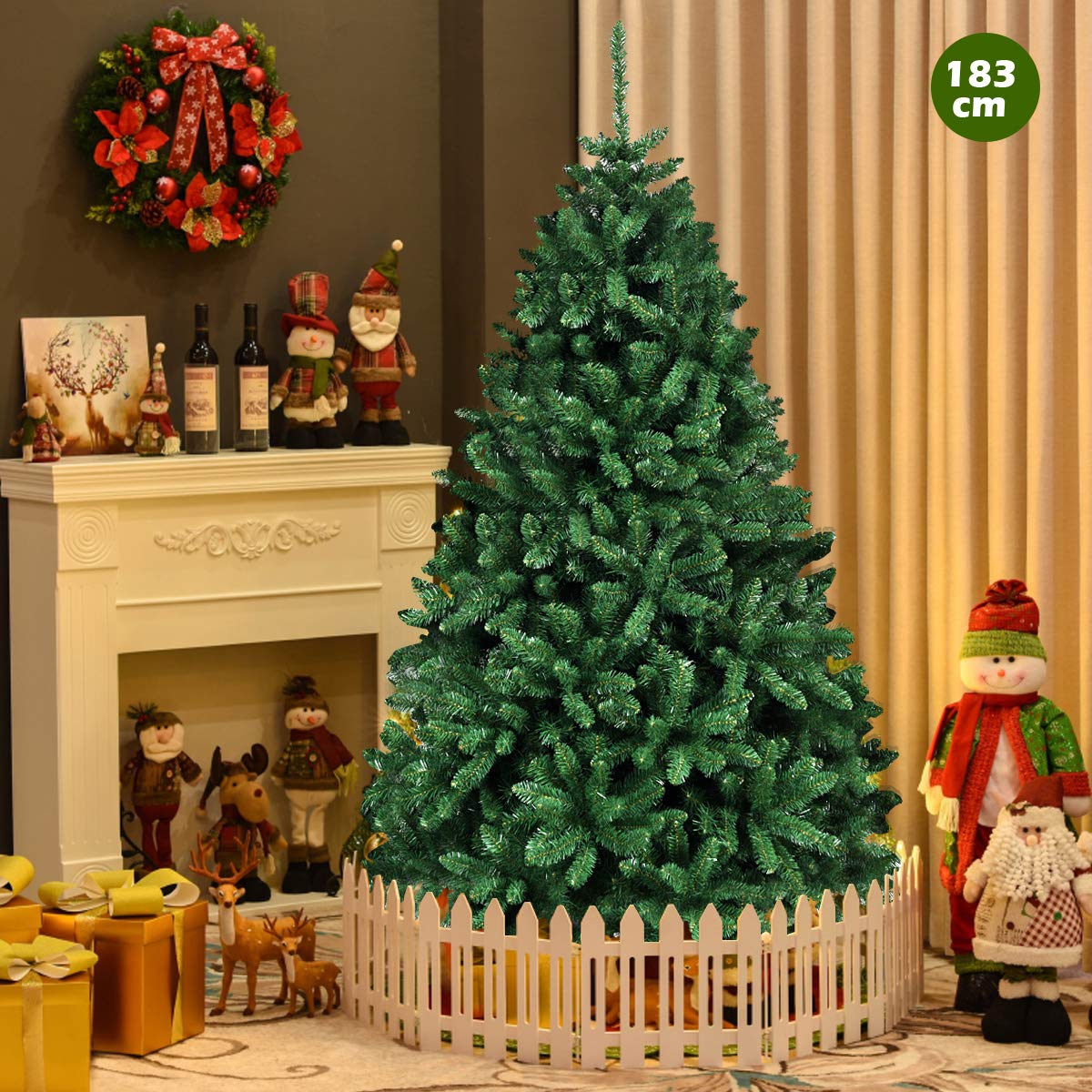 COSTWAY Árbol de Navidad Verde 180 cm, Abeto Artificial, Base de Metal y Agujas de PVC 1335 Ramas, Arvore de Natal Hogar Oficina Tienda (Altura 180cm)