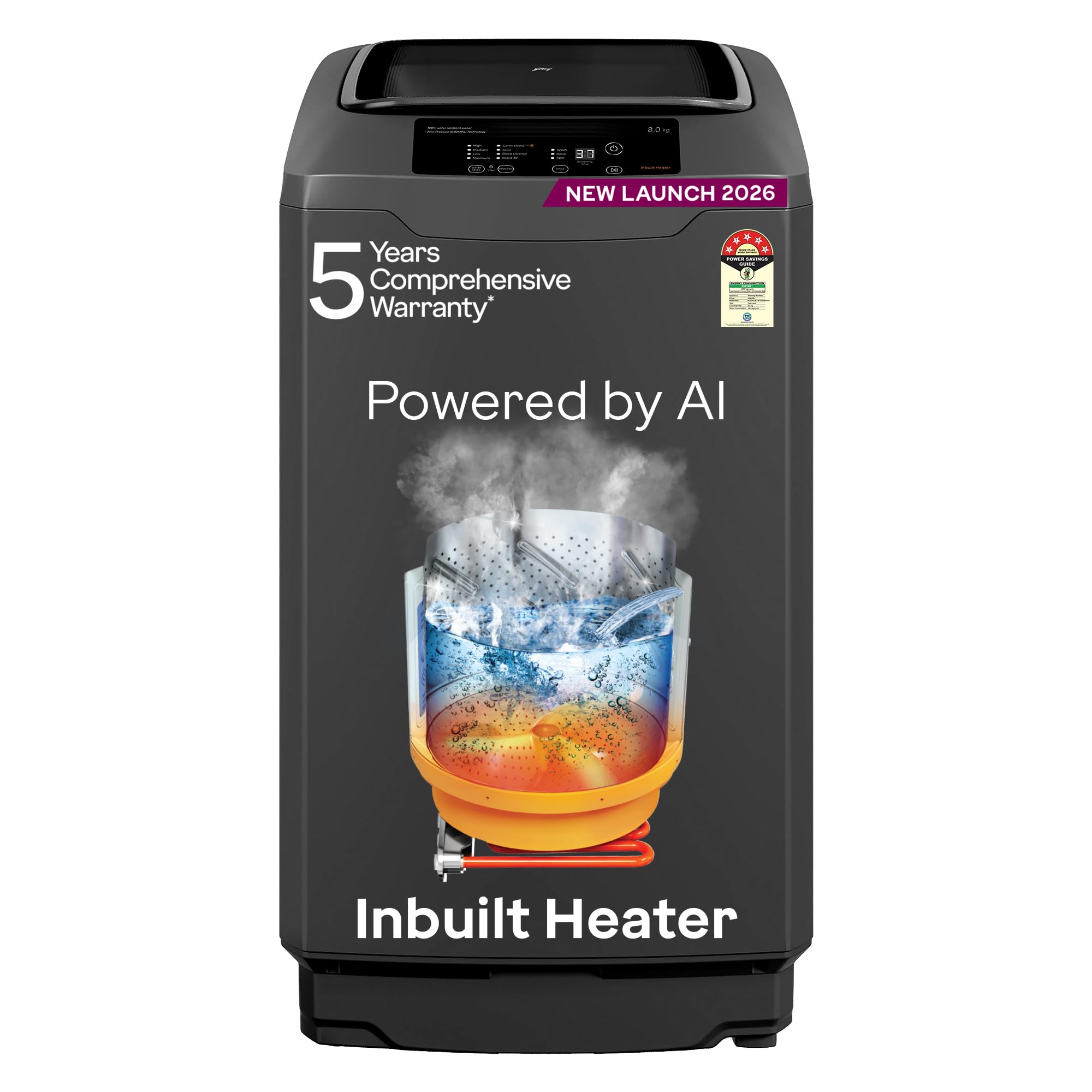 Godrej 7 Kg 5 Star, AI Powered, Fabrisafe Steel Drum, Magic Lint Filter, Fills Tub At ~0 Water Pressure, Fully-Automatic Top Load Washing Machine (WTEON ALP 70 5.0 FDUN GPGR, Graphite Grey)