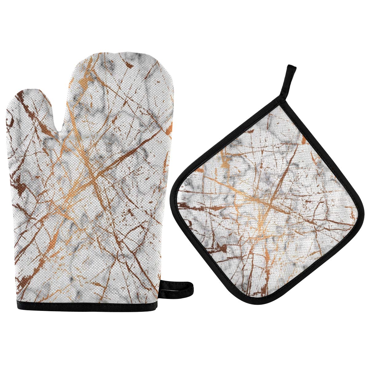 TropicalLife Set Di 2 Guanti Da Forno E Presina Con Motivo Mimetico, Resistenti Al Calore, Imbottiti In Cotone. Guanto 27x17 Cm, Presina 18x18 Cm. Perfetti Per Barbecue, Forno E Microonde. - 4