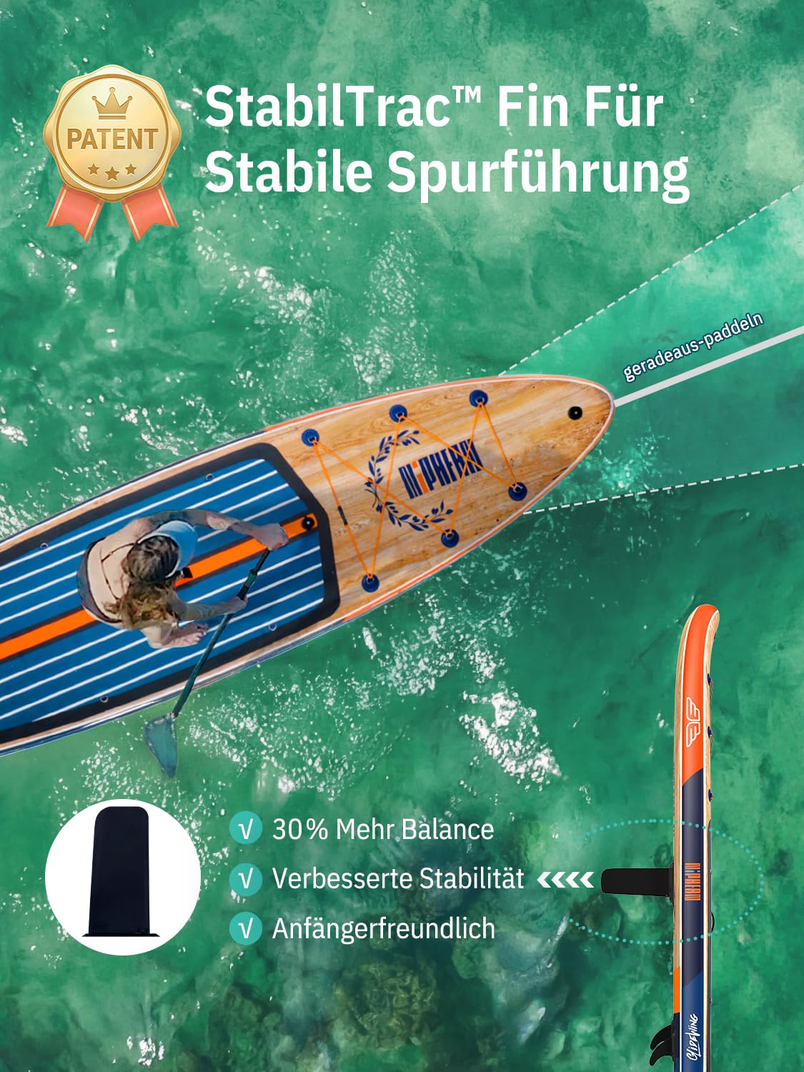 Niphean (Extra Groß) Stand Up Paddling Board, SUP für 2+1 Personen/Familien, SUP Board mit (Anfängergeeignet) Balancierflügel, wasserdichte Handyhülle, Stand Up Paddle Board for Adults, Geschenkideen