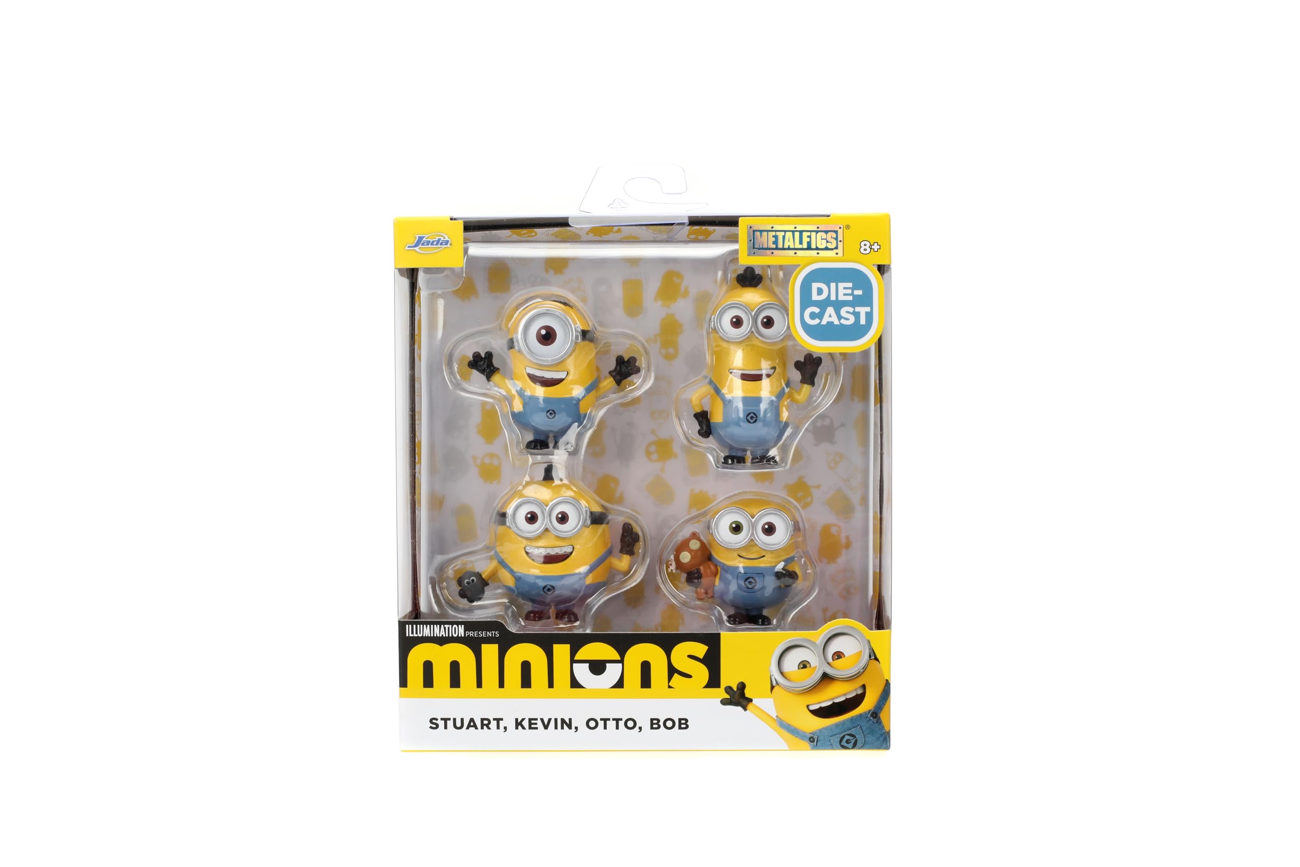 Jada Despicable Me Minions Metalfigs - Paquete de 4 Figuras coleccionables de Metal de 2.5 Pulgadas, Stuart, Kevin, Otto, Bob