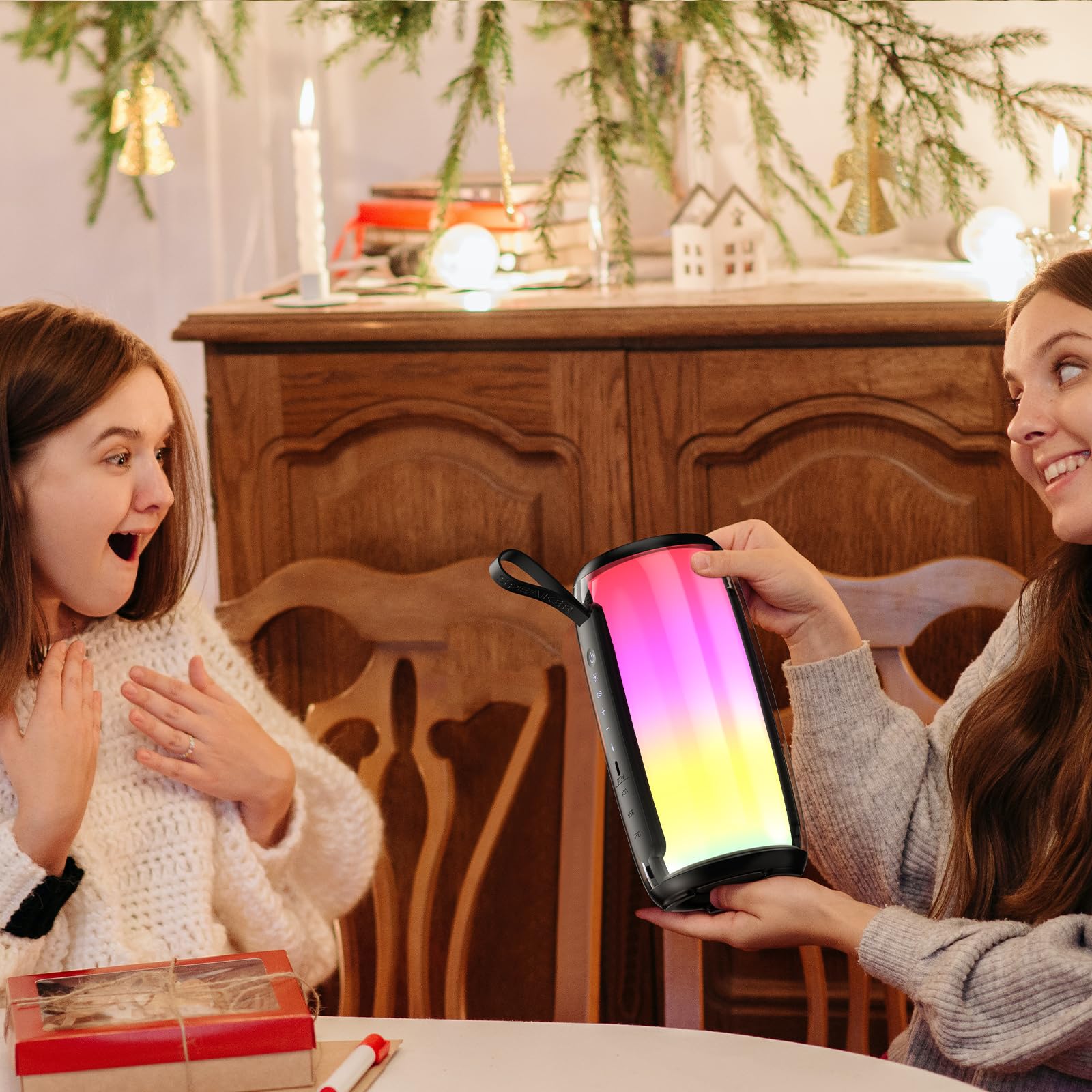 Tisco Cassa Bluetooth Portatile - Speaker Wireless Impermeabile con Luci RGB, Suono Stereo HD, Bassi Potenti, 20H di Autonomia, Compatibile con TF/USB/AUX, Ideale per Viaggi/Campeggio/Feste