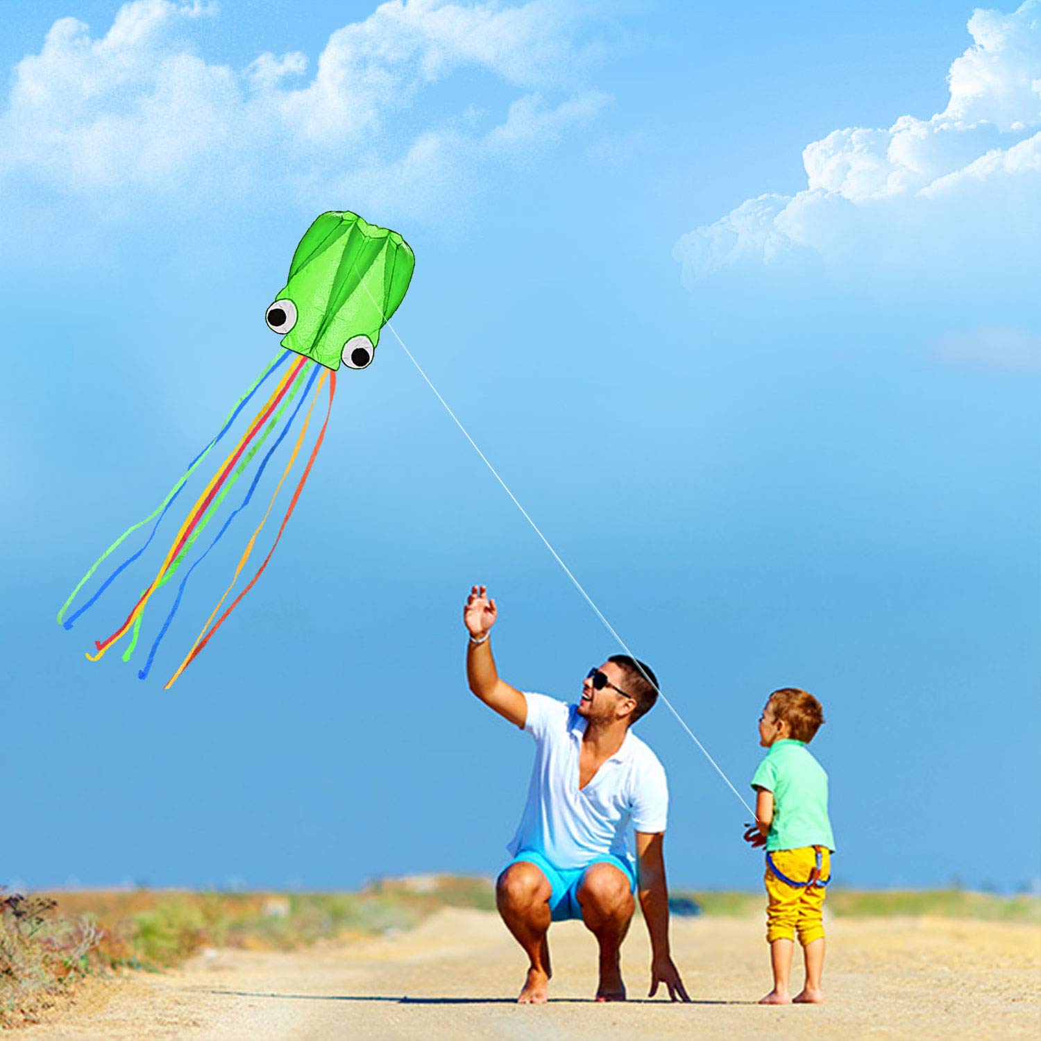 SINGARE Large Octopus Kites, Long Tail Beautiful Easy Flyer Beach Kites, Good Kite for Kids and Adults Easy to Fly(Red+Green) - Image 4