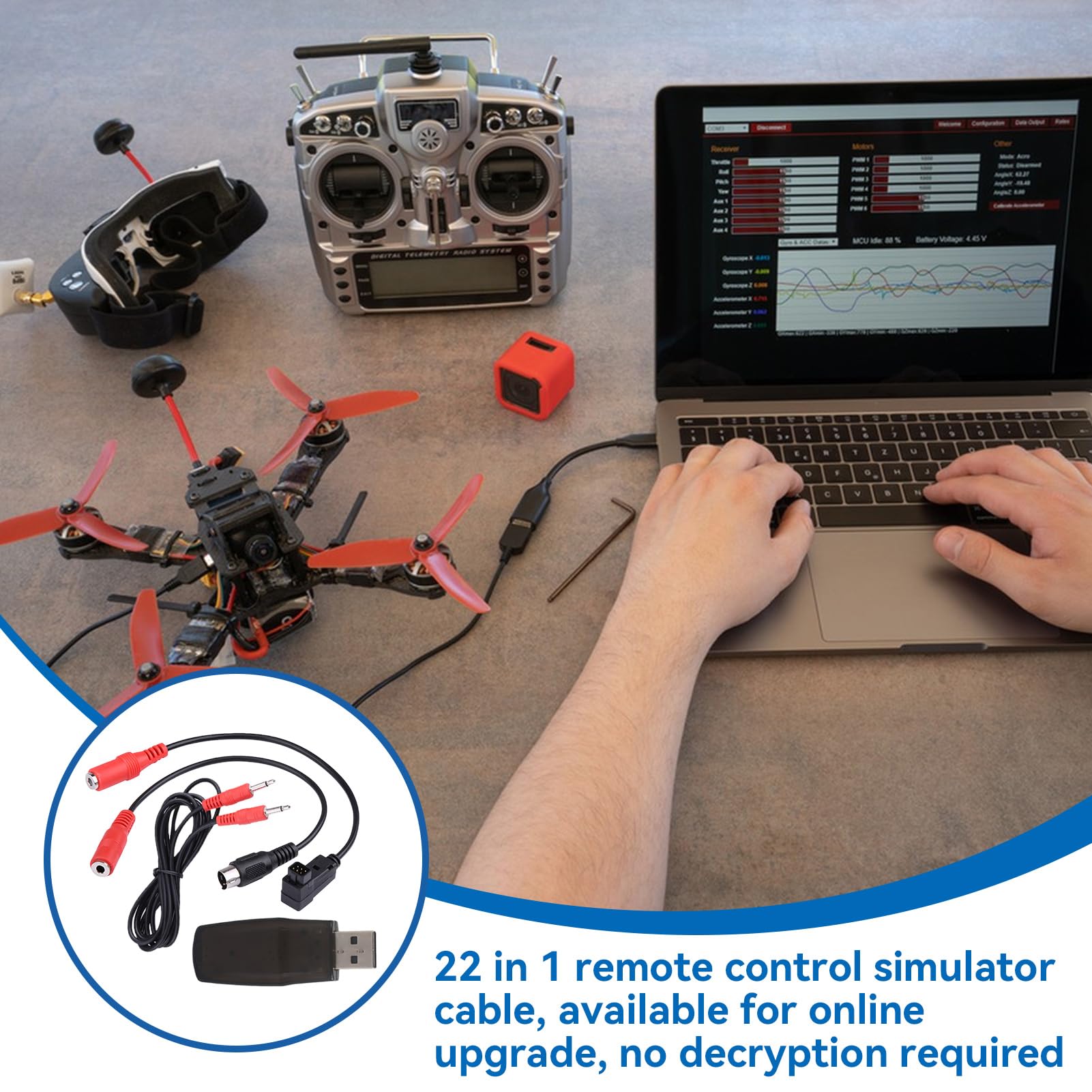 Cable Simulador RC 22 en 1, Simulador de Vuelo USB de Avión RC con Cables Juego de Dispositivos de Entrenamiento de Modelo de Vuelo para Realflight G7/ G6/ G5 Phoenix 4 E2HG