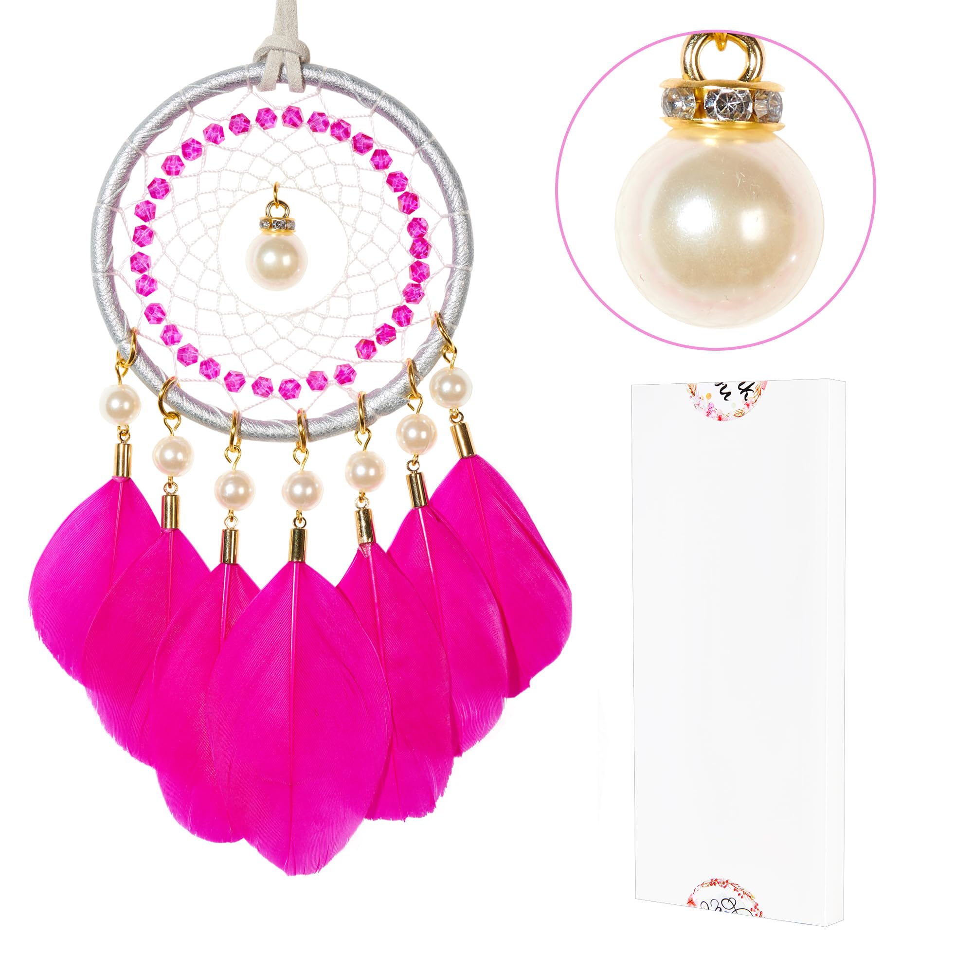 Mini Dream Catchers - Goose Feather with Luxury Pearl, Natural Leather, Handmade Small Dreamcatcher for Bedroom, Dream Catcher for Girls, Dream