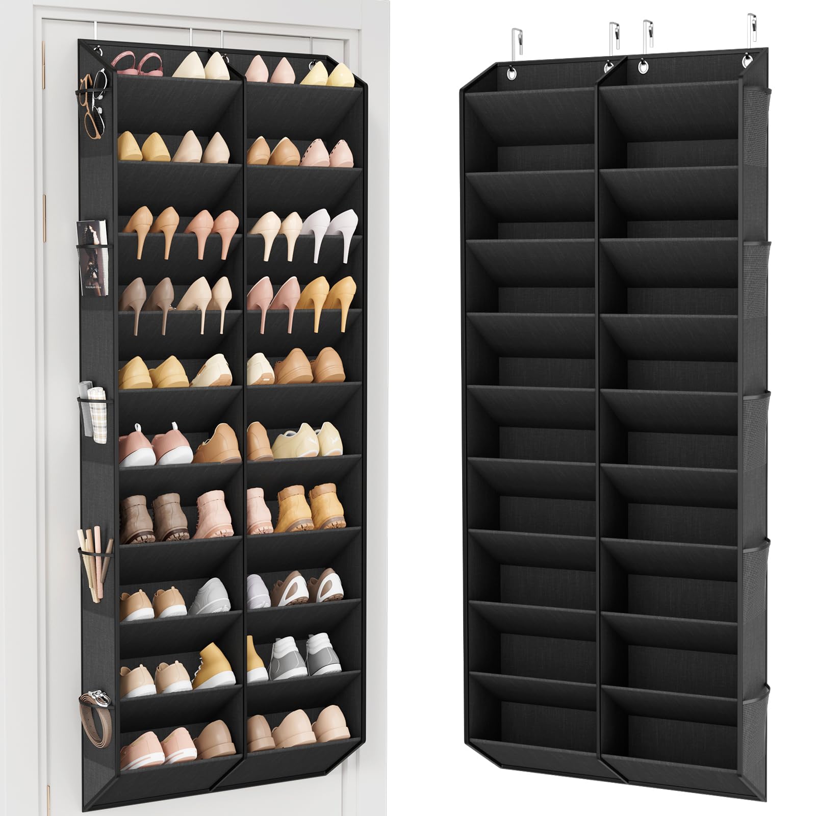 Photo 1 of LANTEFUL Over the Door Shoe Organizer, Hanging Shoe Rack for Closet Door Shoe Storage for 30 Pairs Sneaker and Boots, Large Shoe Holder for Door with 10 Side Pockets, Space Saving, Black