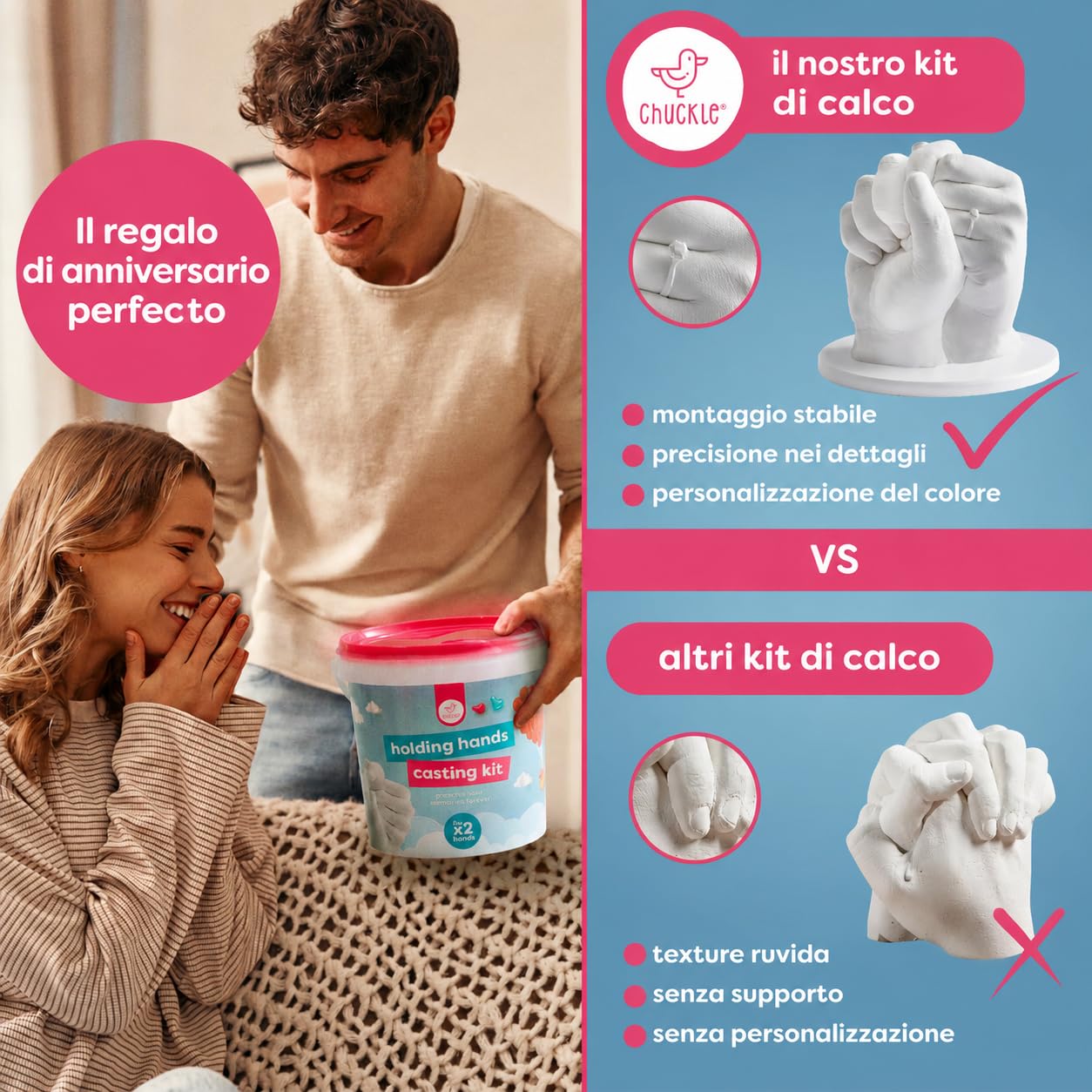 chuckle - Set di impronte digitali 3D per coppie, mani in gesso, regalo di coppia per anniversario, non tossico e semplice con colore oro