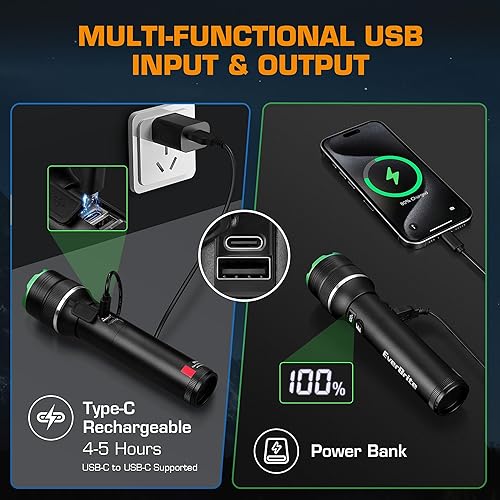 Miniatura 5 de EverBrite Linterna LED recargable de 1000 lúmenes, 4 modos de luz de flash superbrillante con batería externa, función de memoria, indicador de