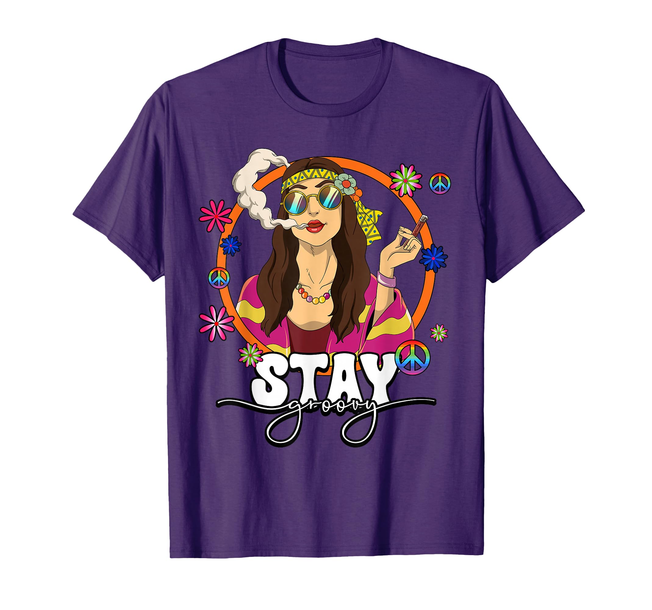 60s 70s Costume Stay Groovy Hippie Women T-Shirt