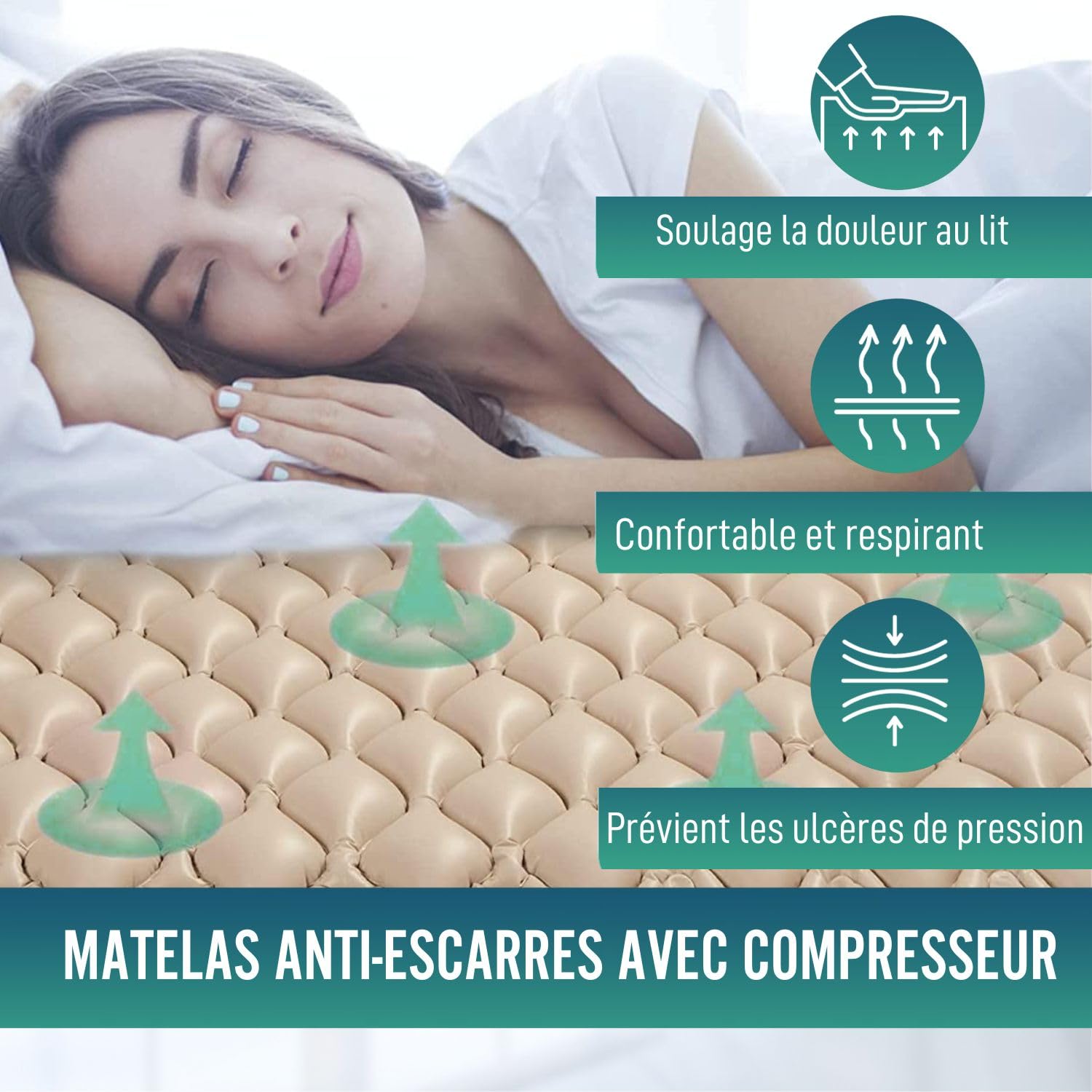 OrtoPrime Matelas à Air Alternatif avec Compresseur Silencieux Inclus – Système à Cellules Gonflables Confort – Surmatelas Médical Anti-escarres 200x90x7 cm pour Lit et Patient Alité
