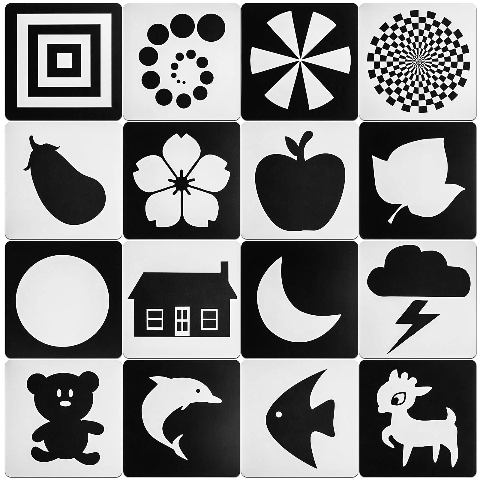Black White Flash Cards Babies, 48 Pictures High Contrast Cards Baby