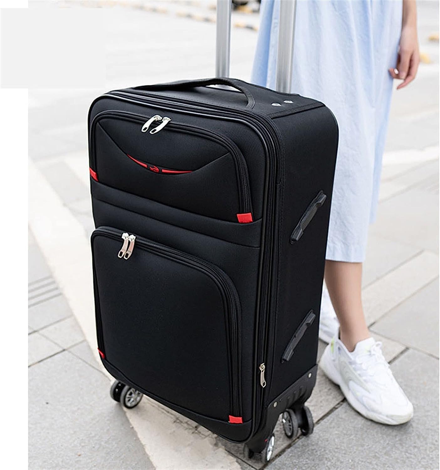 Equipaje con Ruedas, Maleta de Mano de Tela Oxford Resistente al Desgaste, Maleta con Ruedas retráctil, Maleta de Viaje de Negocios(Coffee 22inch)