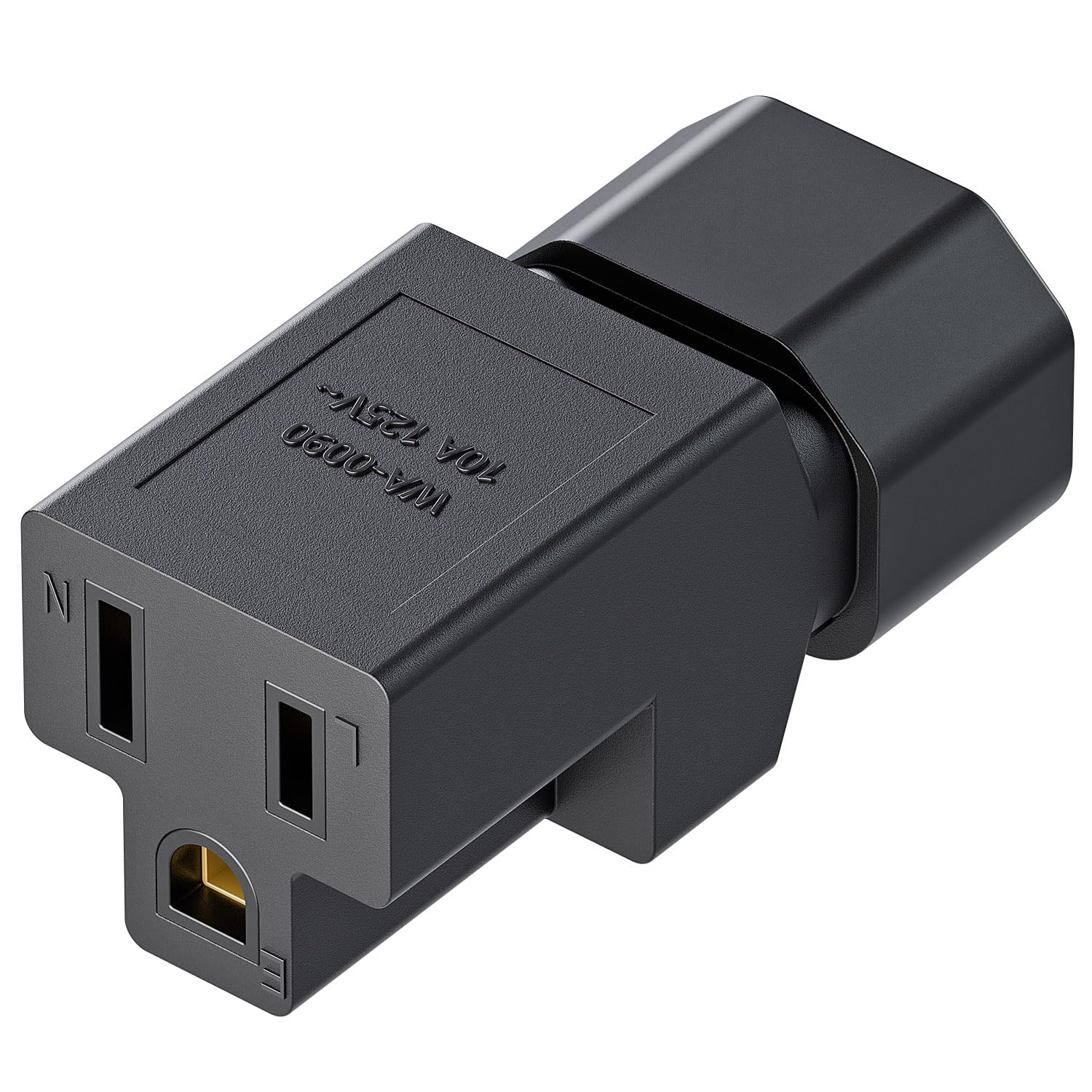 IEC 320 C14 to Nema 5-15R AC Adapter, Vellcon C14 to 5-15R USA 3Pole Power Adapter, IEC 3Pole Male to USA Female AC Converter, Black Color