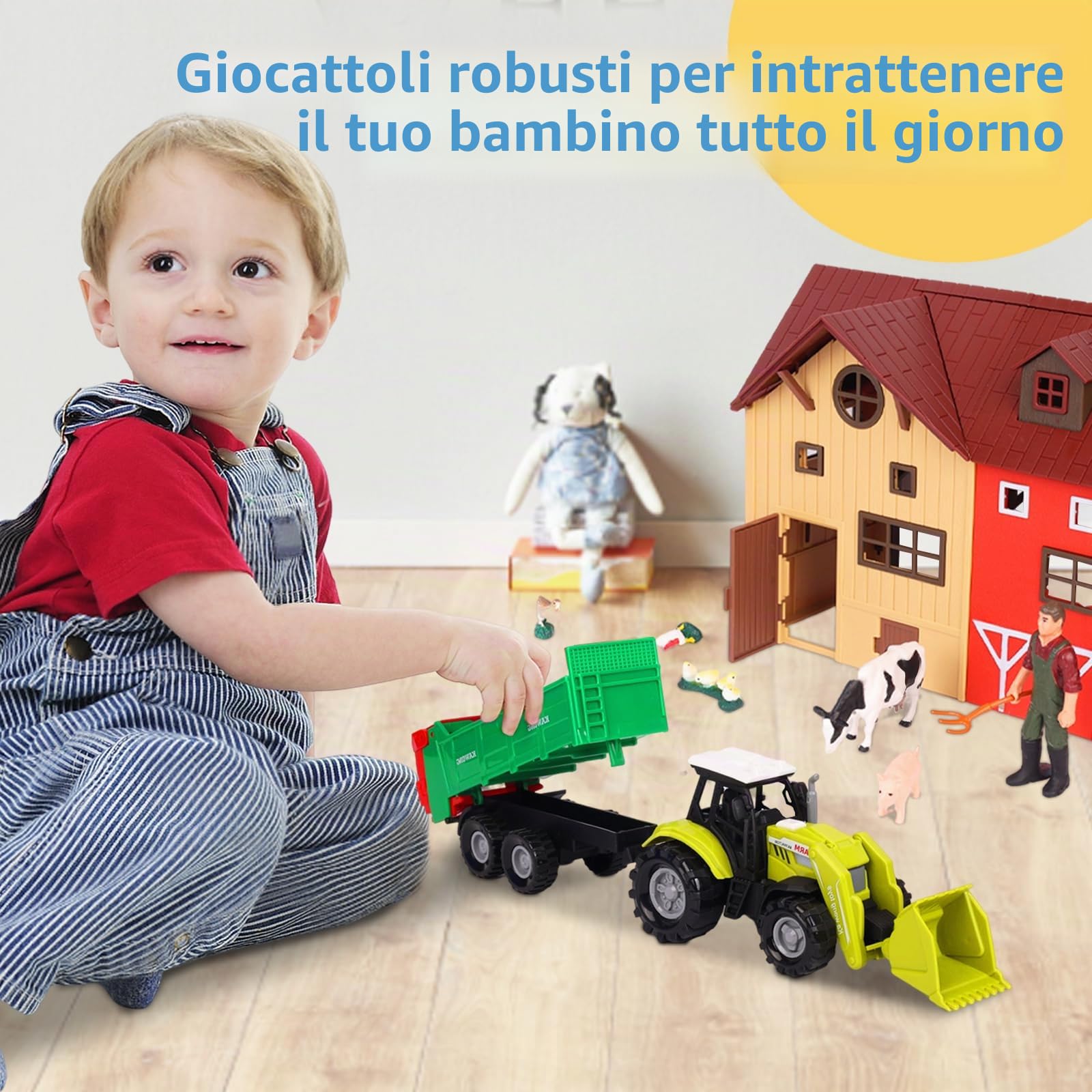 Farm Toy Playset Set di giocattoli animali della fattoria con mulino a vento casa cavallo stalla trattore rimorchio figurine animali agricoltore recinto gioco per bambini ragazzi ragazze per 3-7 anni
