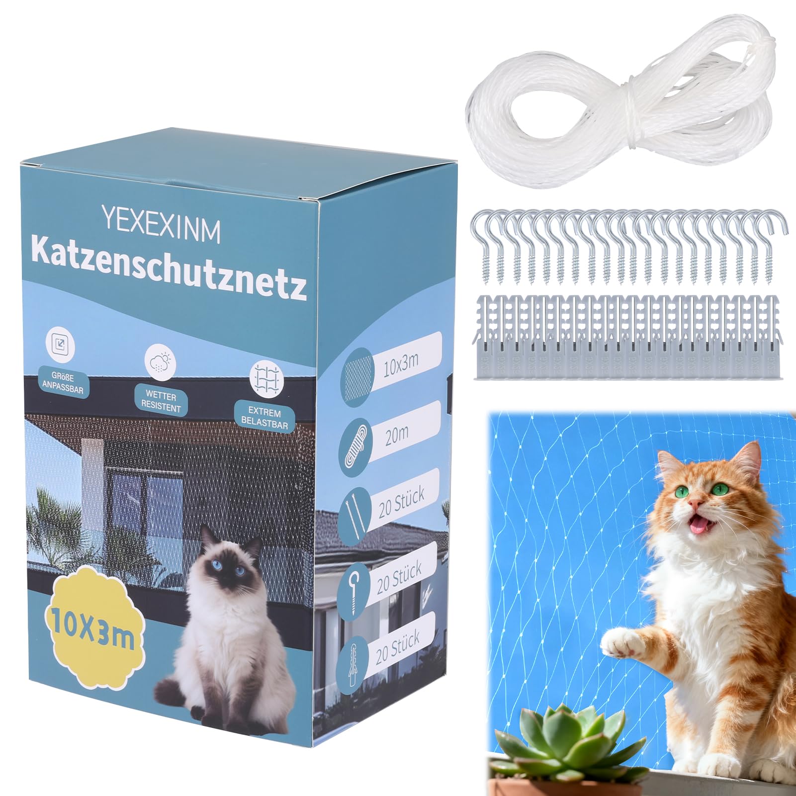 YEXEXINM Katzennetz für Balkon und Fenster - 10 x 3 m Reißfe