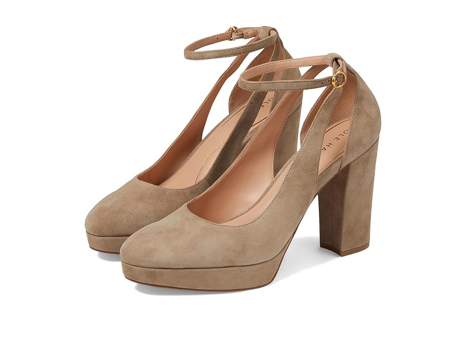 Cole Haan Remi Platform Ankle Strap 100 mm (Irish Coffee Suede) High Heels INTERNATIONAL SHIPPING
