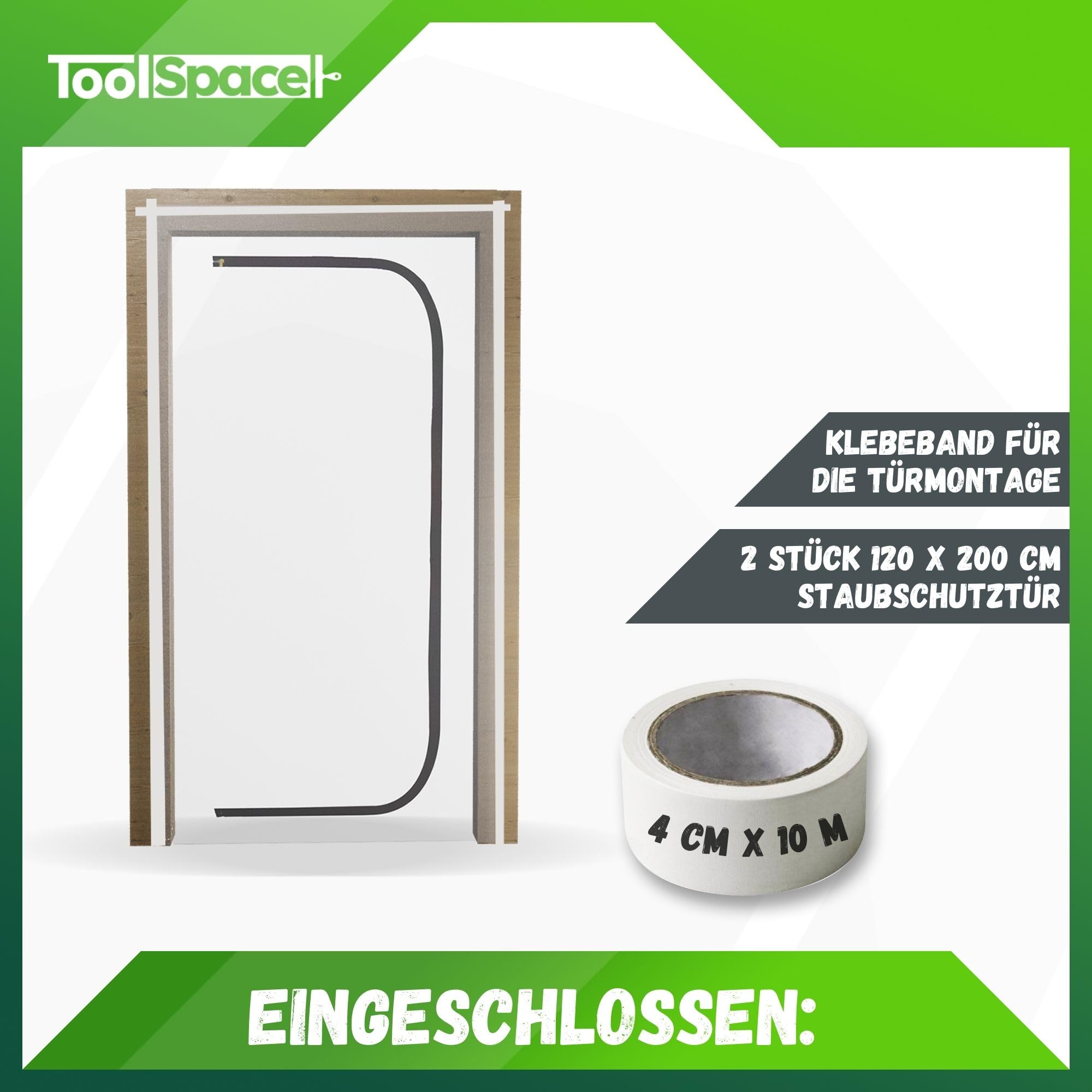 ToolSpace puerta de protección contra el polvo con cremallera 220x120cm TIPO C - Fácil de instalar, reutilizable y duradera - Ideal para renovaciones - Protege contra el polvo