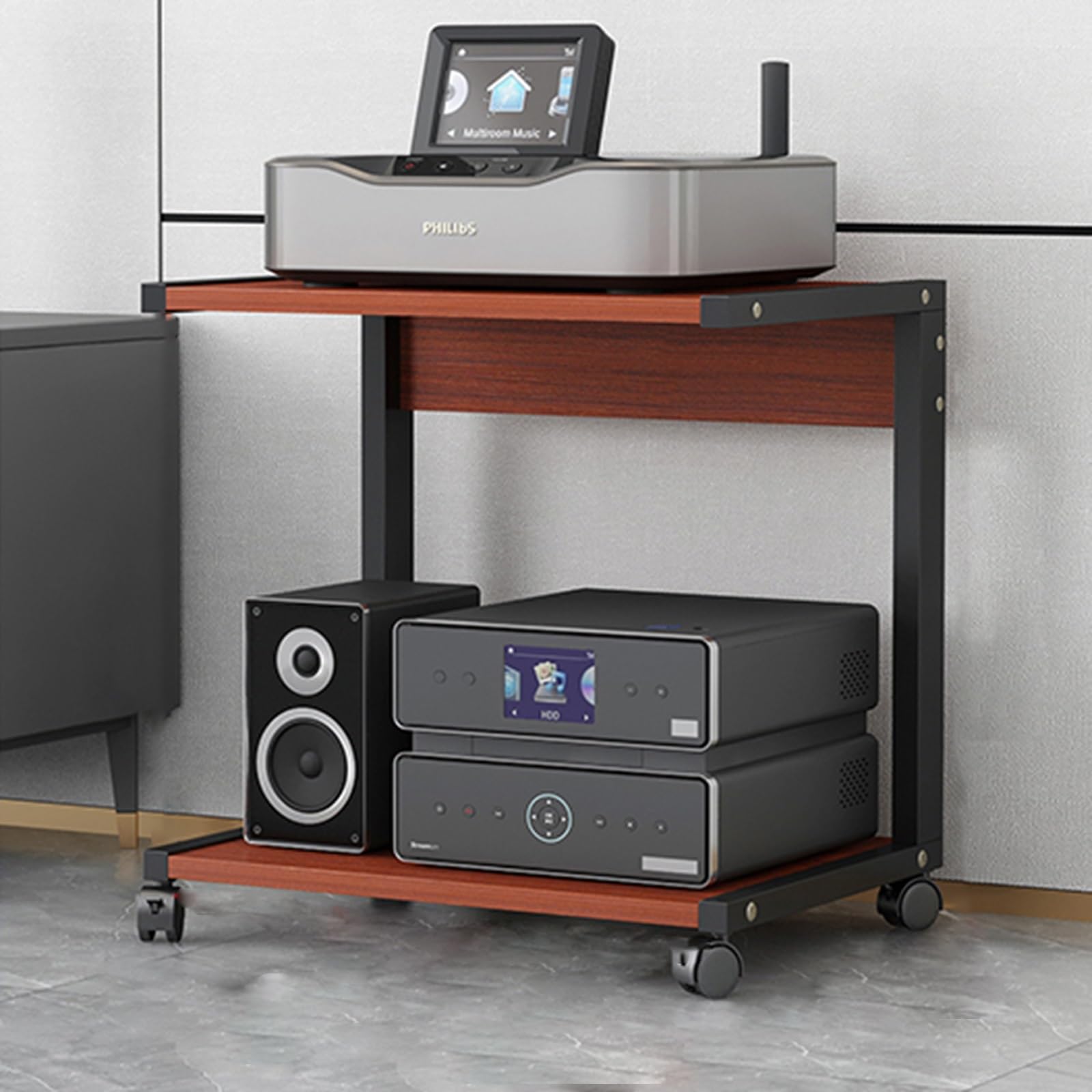 SXYKXYDL AV Media Stand Corner Shelf With Height Adjustable Wooden Shelves - Modern with Wheels Audio-Video Media Stand Stereo Racks