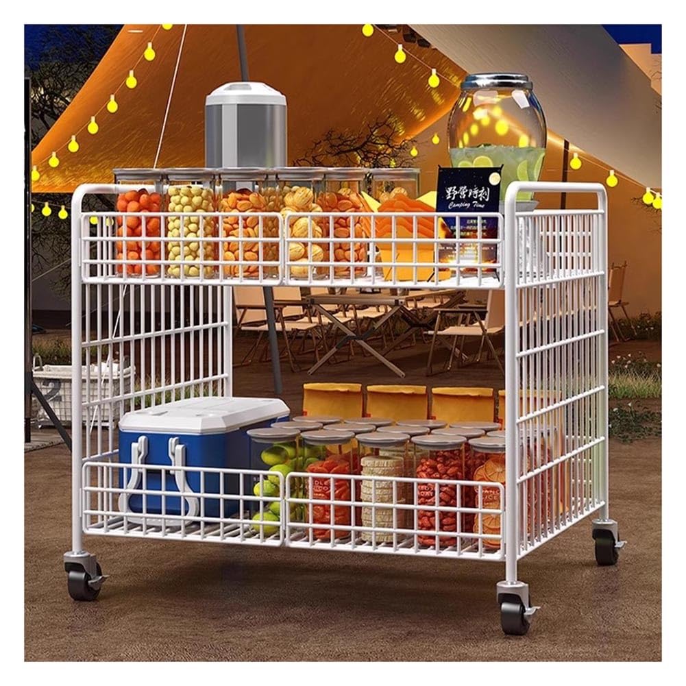 zktoermn Expositor De Alambre Metálico con Ruedas para Venta Minorista, Carrito Móvil para Venta Ambulante De Comida Carrito De Helados para Mercado Nocturno Expositor Plegable(80x56x86cm)