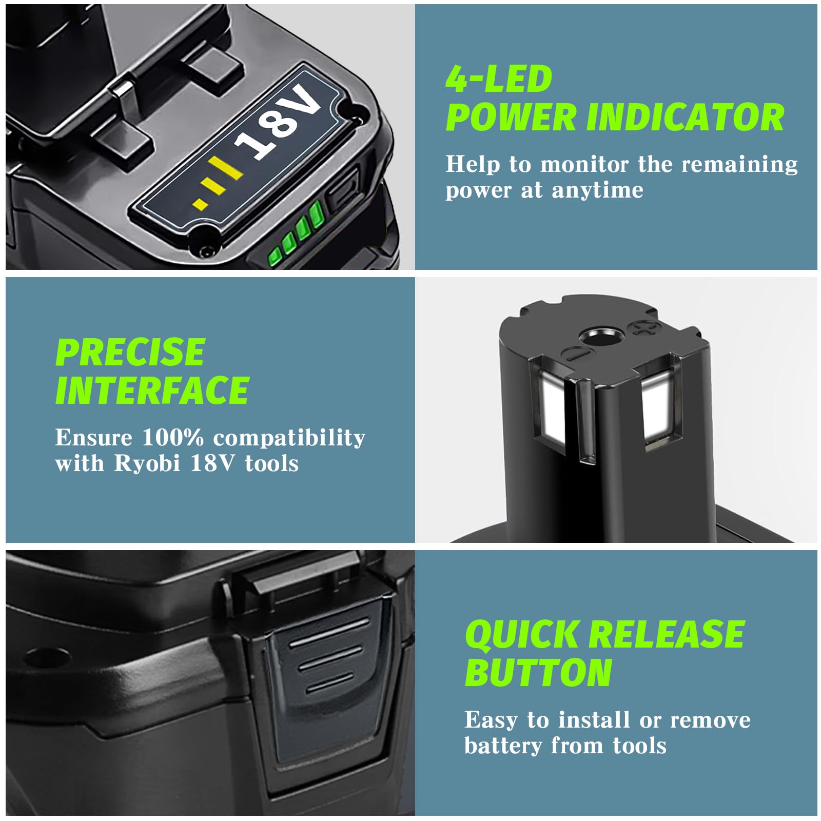 Batería de repuesto de 8,0 Ah para batería de 18 V, batería de iones de litio de alta capacidad con indicador LED, compatible con ONE+ 18 V Cordless Power Tools, con protección contra sobrecarga