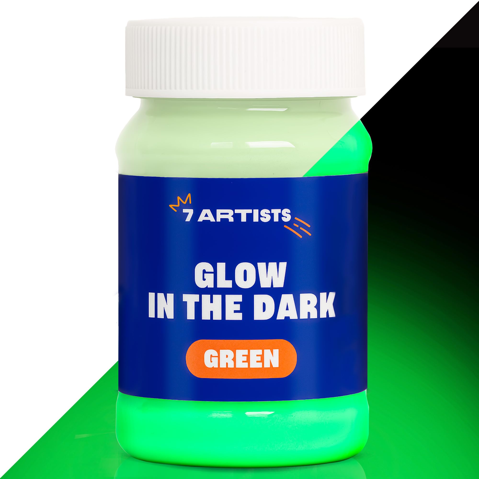 7 Artists Glow in the Dark Paint Green 100 ml – Fluorescent Paint Acrylic for Canvas, Wood and Paper | Phosforescent, Neon, Luminous Piants for Art, Crafts, Festivals and Decoration