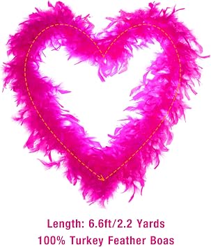 Colorful Feather Boas, 6.6ft Boa with 20 Color LED Lights for Women for Dancing Wedding Party Halloween, with Heart Sunglasses (Hot Pink)