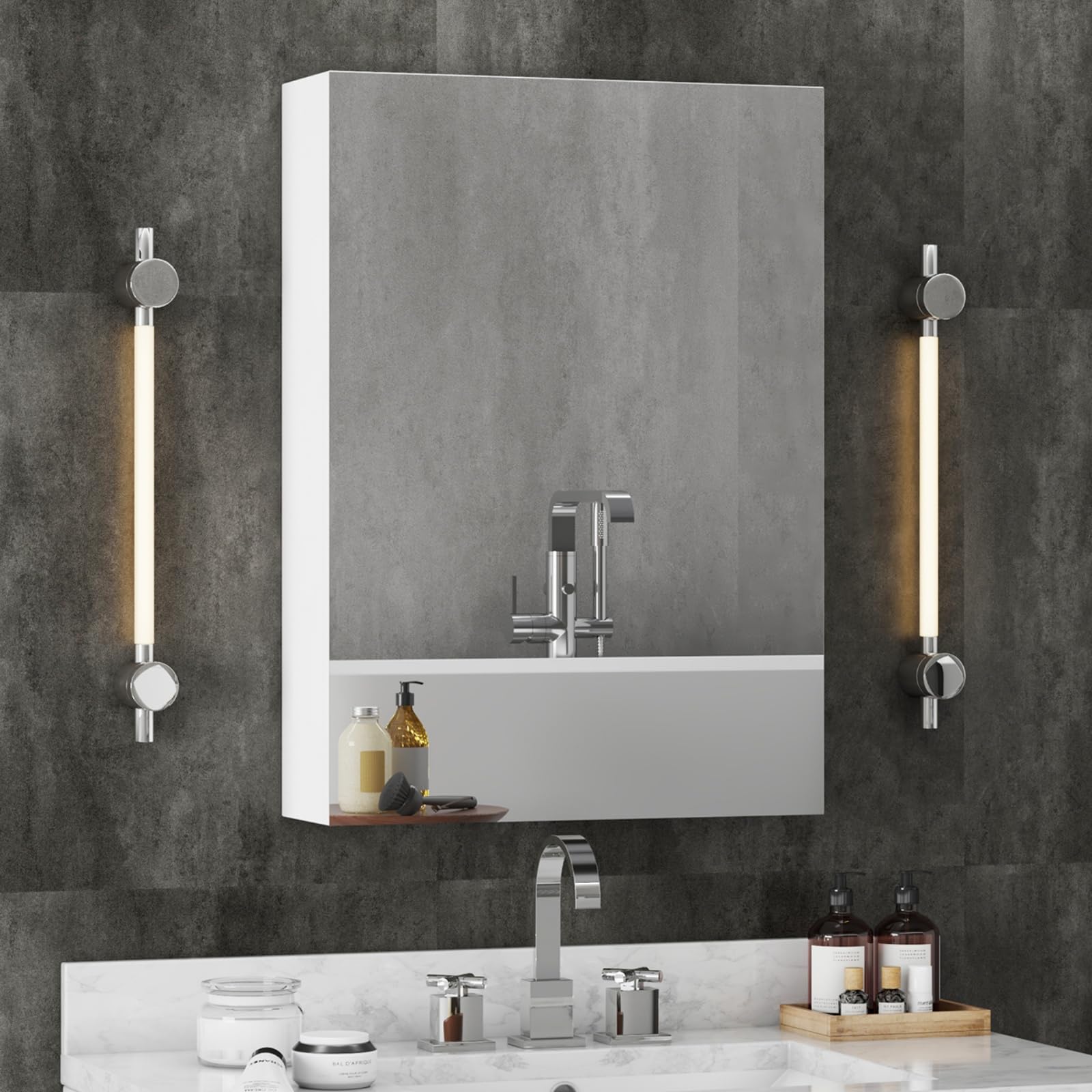 joolihome living Bathroom Mirror Cabinet, Wall Mounted Cabinet with Mirror & 2 Adjustable Shelves, 3 Tier Storage Cupboard Unit Organizer Bathroom Furniture (No Lights, 500x700mm)