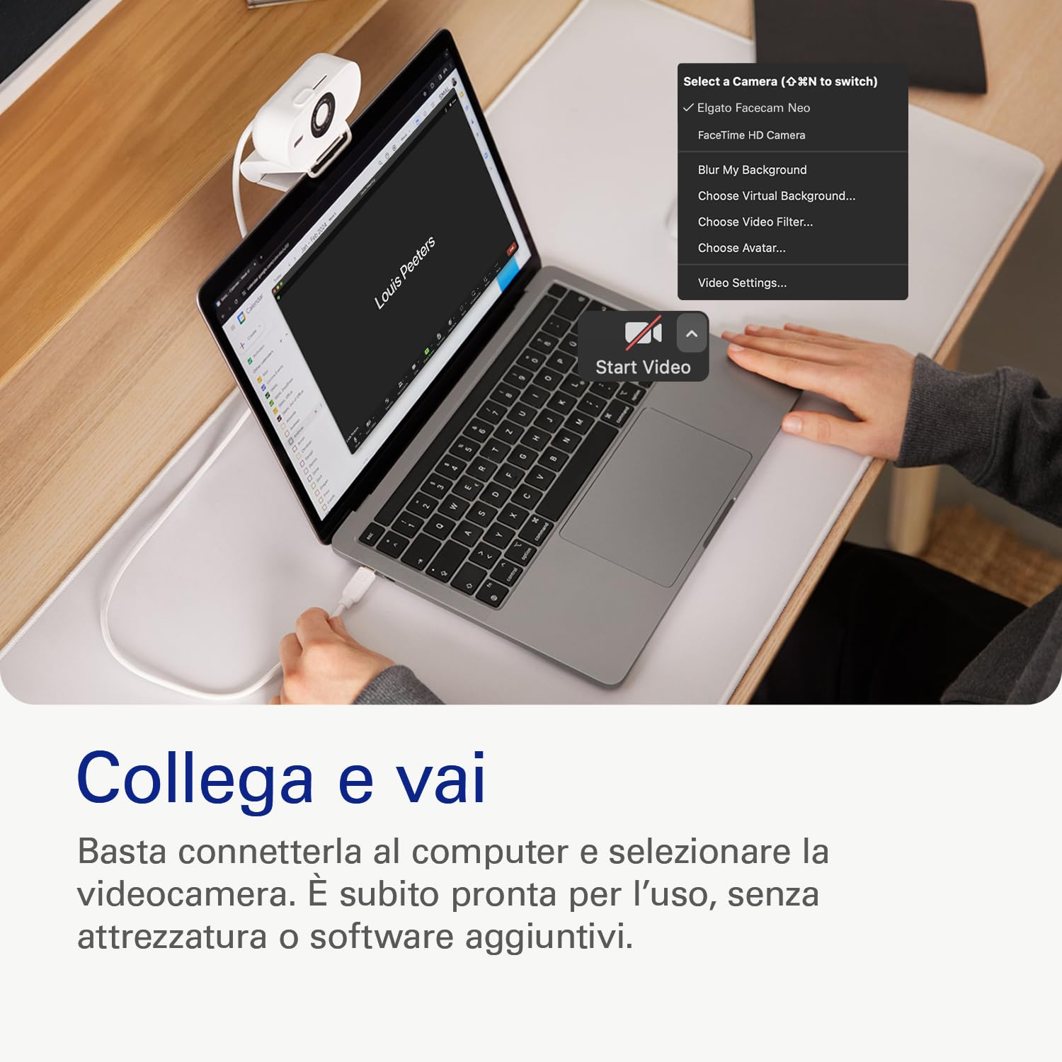 Elgato Facecam Neo – Webcam Full HD con copriobiettivo scorrevole, correzione della luce, per videochiamate, streaming, Teams/Zoom/Slack/OBS/Twitch/Youtube e altro – USB-C/Plug & Play su PC/Laptop/Mac