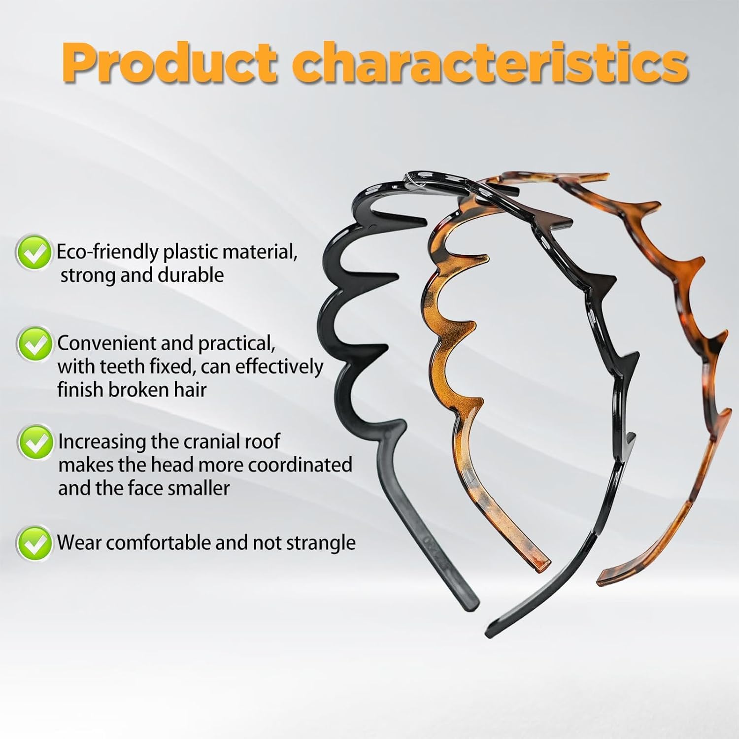Fasce per Capelli Zig Zag 4 Pezzi Pettine per Capelli Con Denti Di Squalo Fasce per Capelli In Plastica A Forma Ondulata Accessorio Cerchi Capelli per Donne Lady Girl (Nero, Stile Ambra