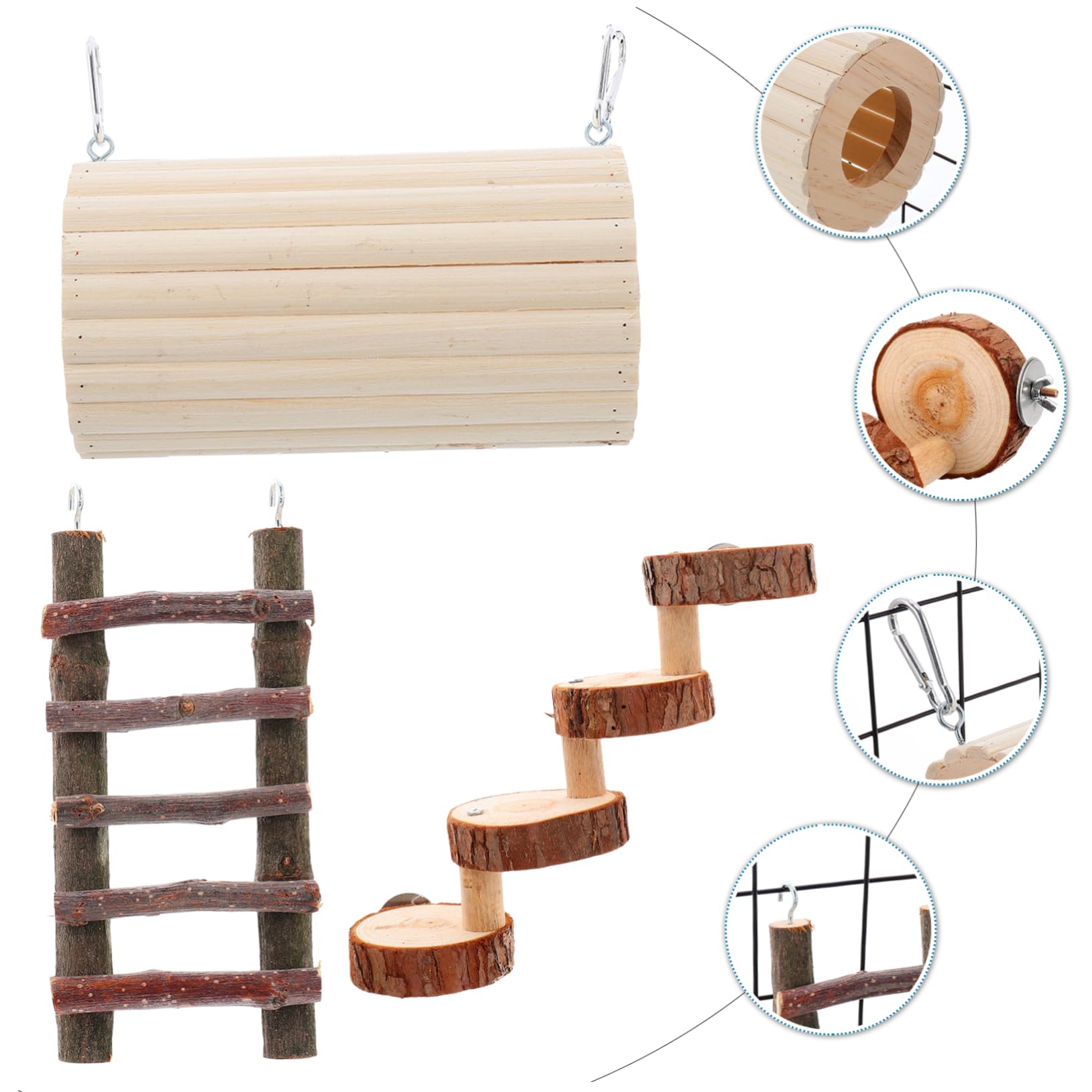 3 Stück Hamsterröhre Holzspielzeug für Hamster und Gerbil | Holz, zum Klettern und Spielen, Drei Teile, Passend für Kleintiere, Kompakte Form