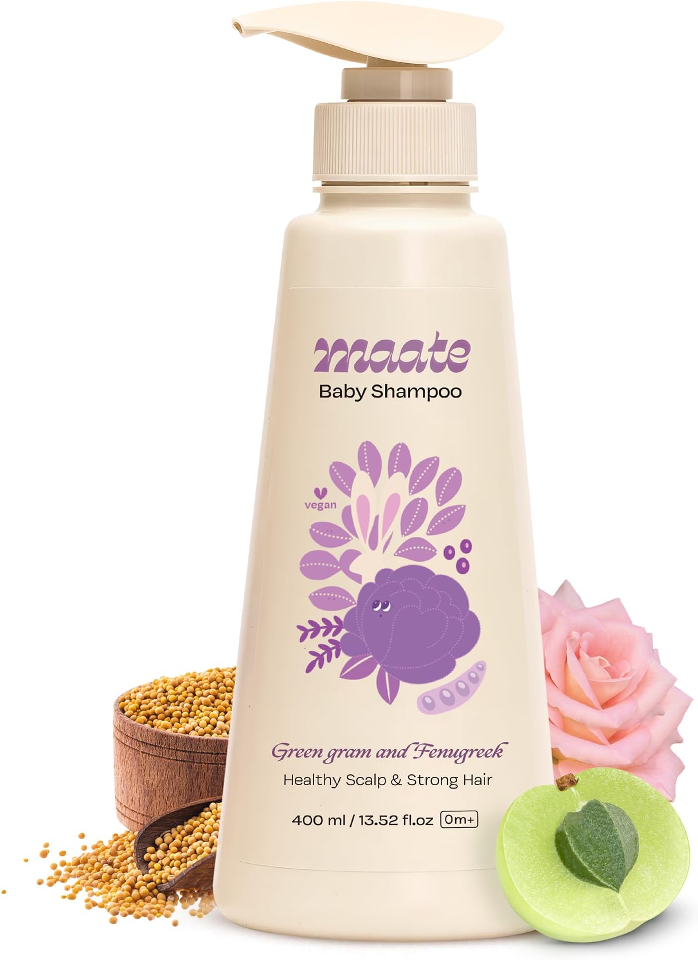 Maate Baby Shampoo (400 ml) | Deep Cleanses, Nourishes Scalp & Hair | With Ayurvedic Herbs like Shikakai & Amla | Baby Shampoo For Kids 0-12 Years | Baby Hair Shampoo | Tear Free & Chemical Free